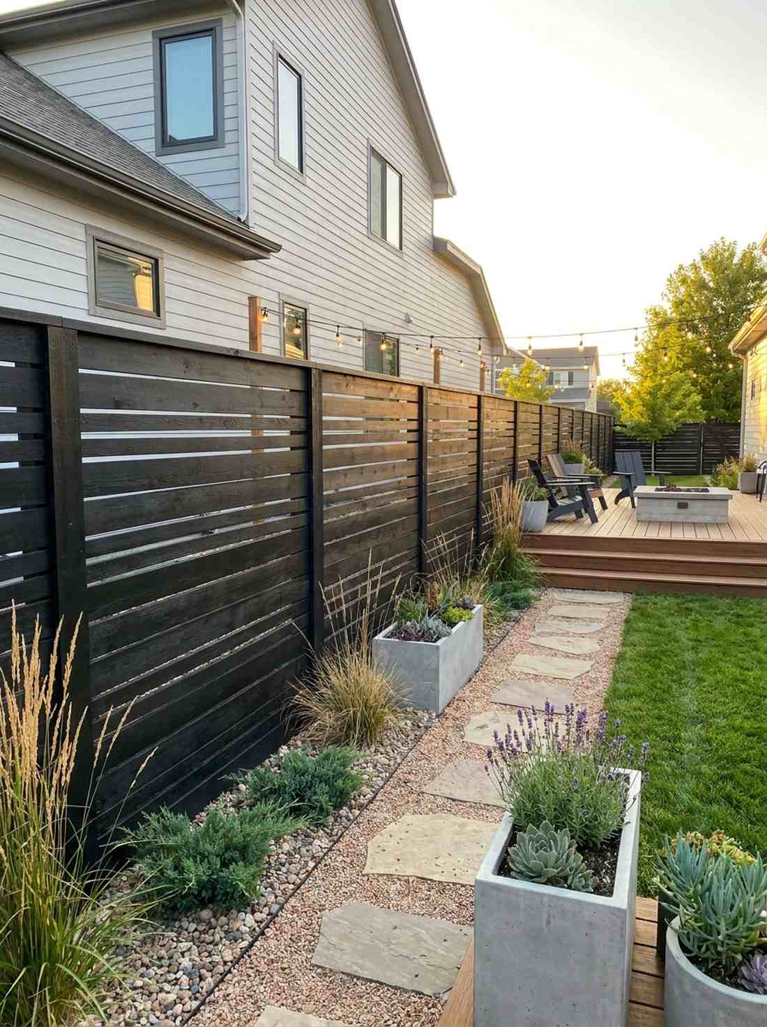 alternating width horizontal slat fence
