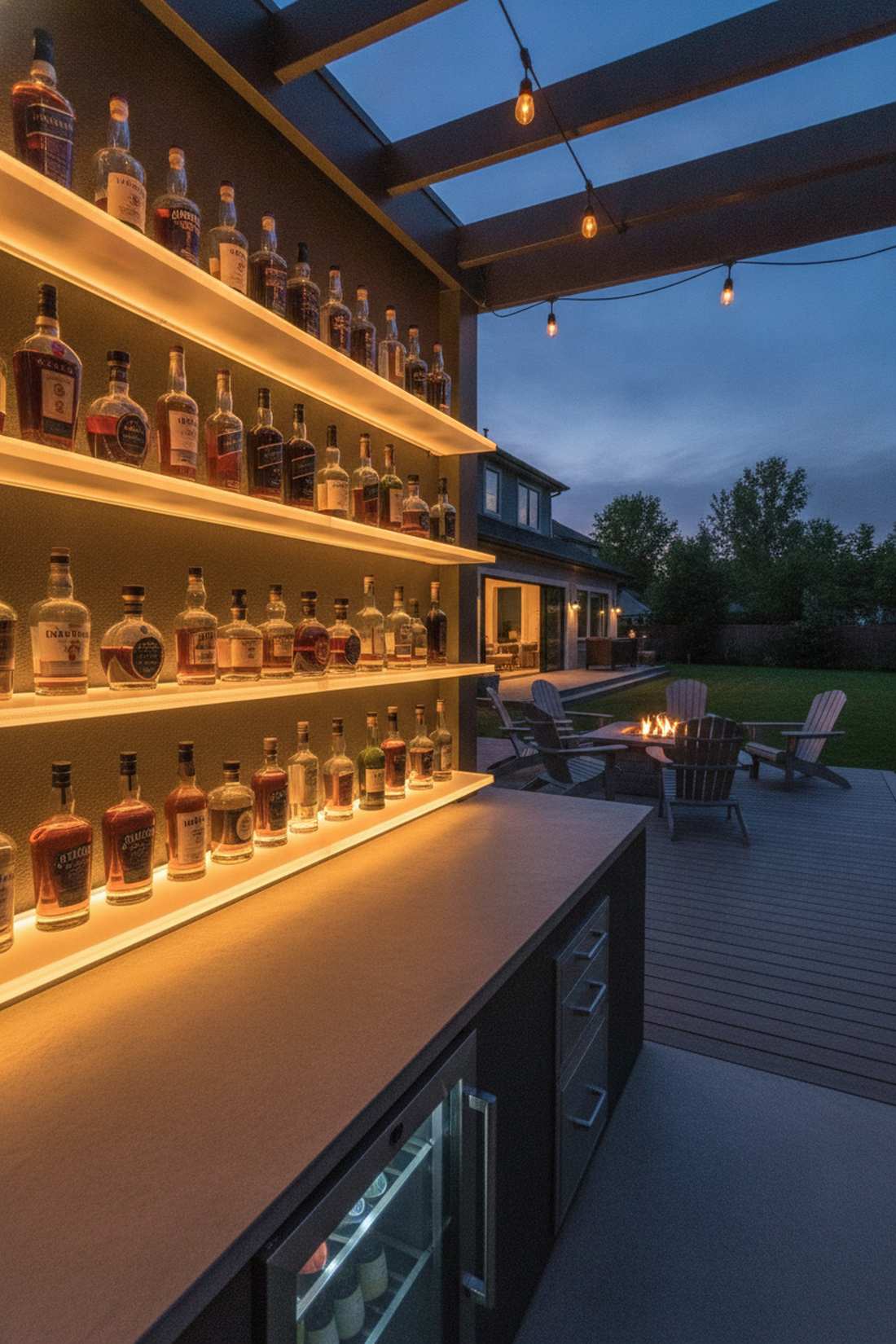 backlit bar shelving