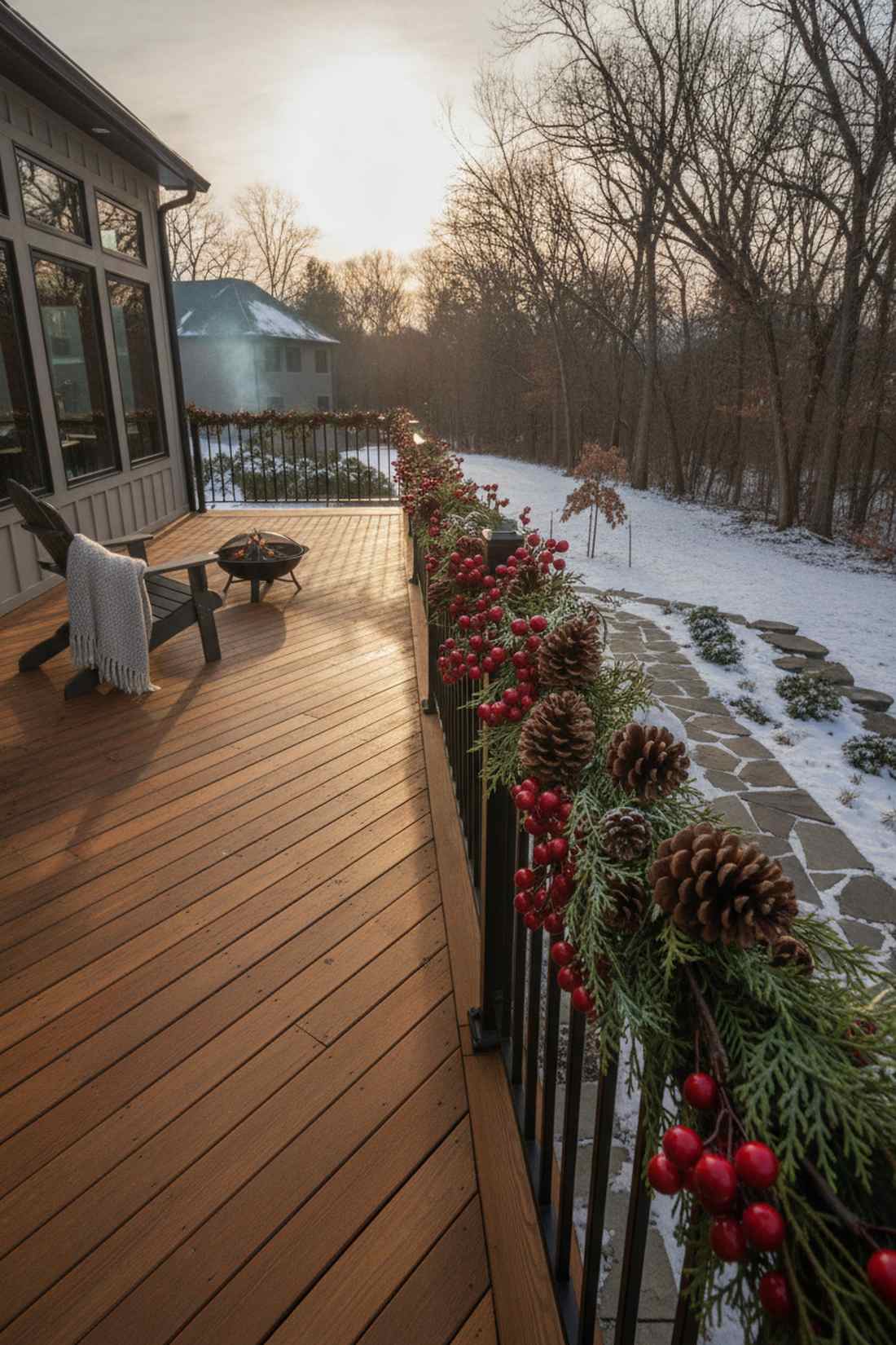 berry branch and pinecone accents
