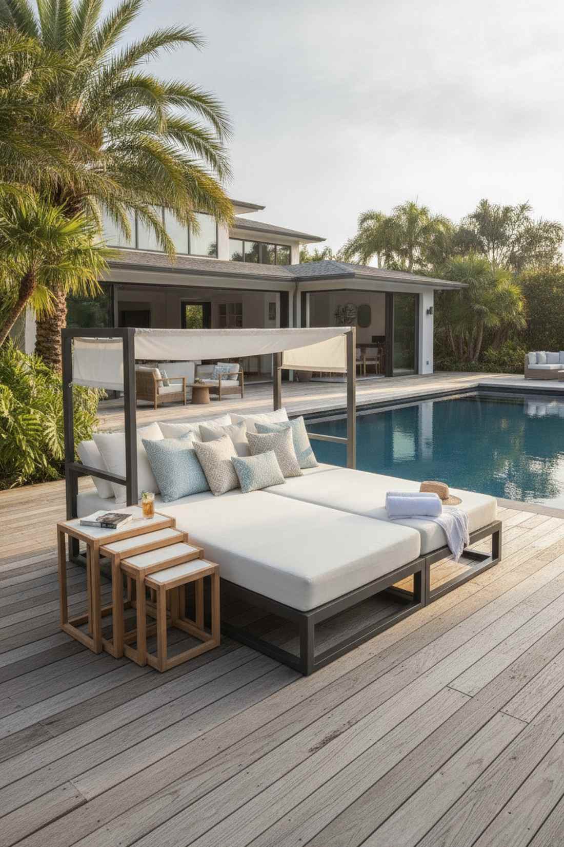 daybed loungers with side table clusters