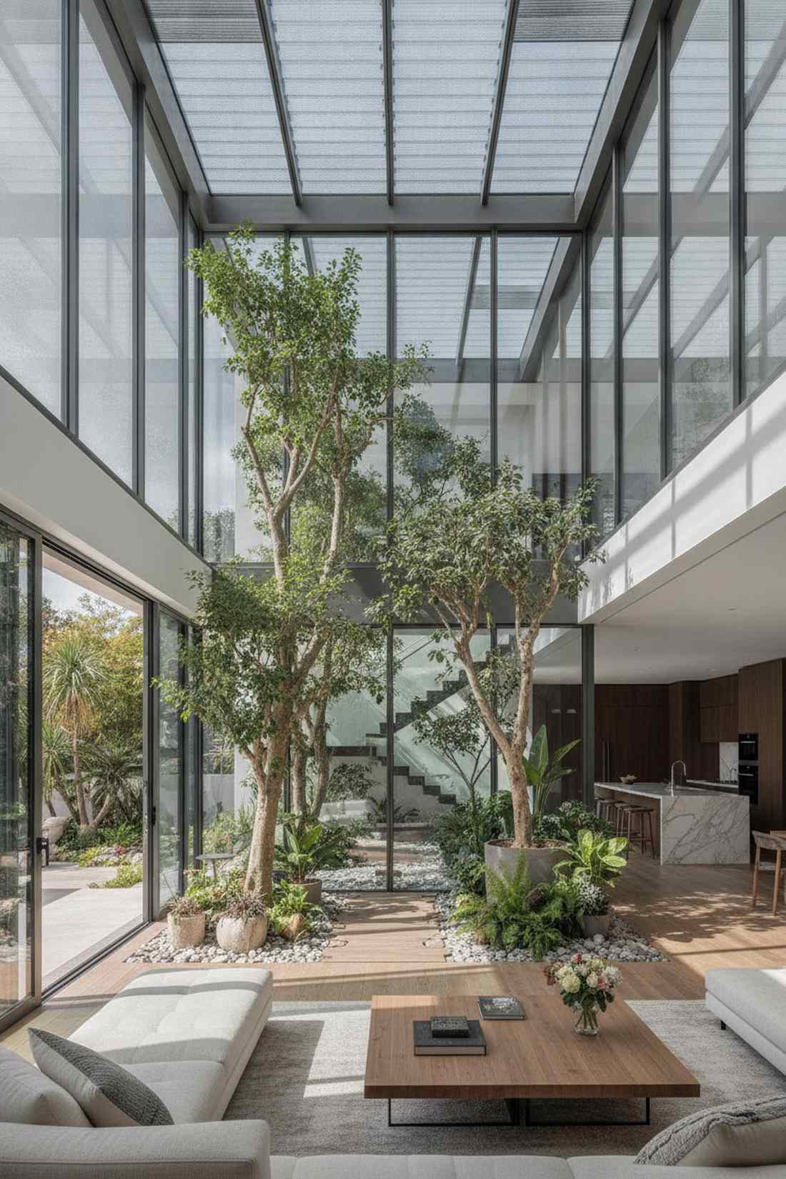double height glass atriums