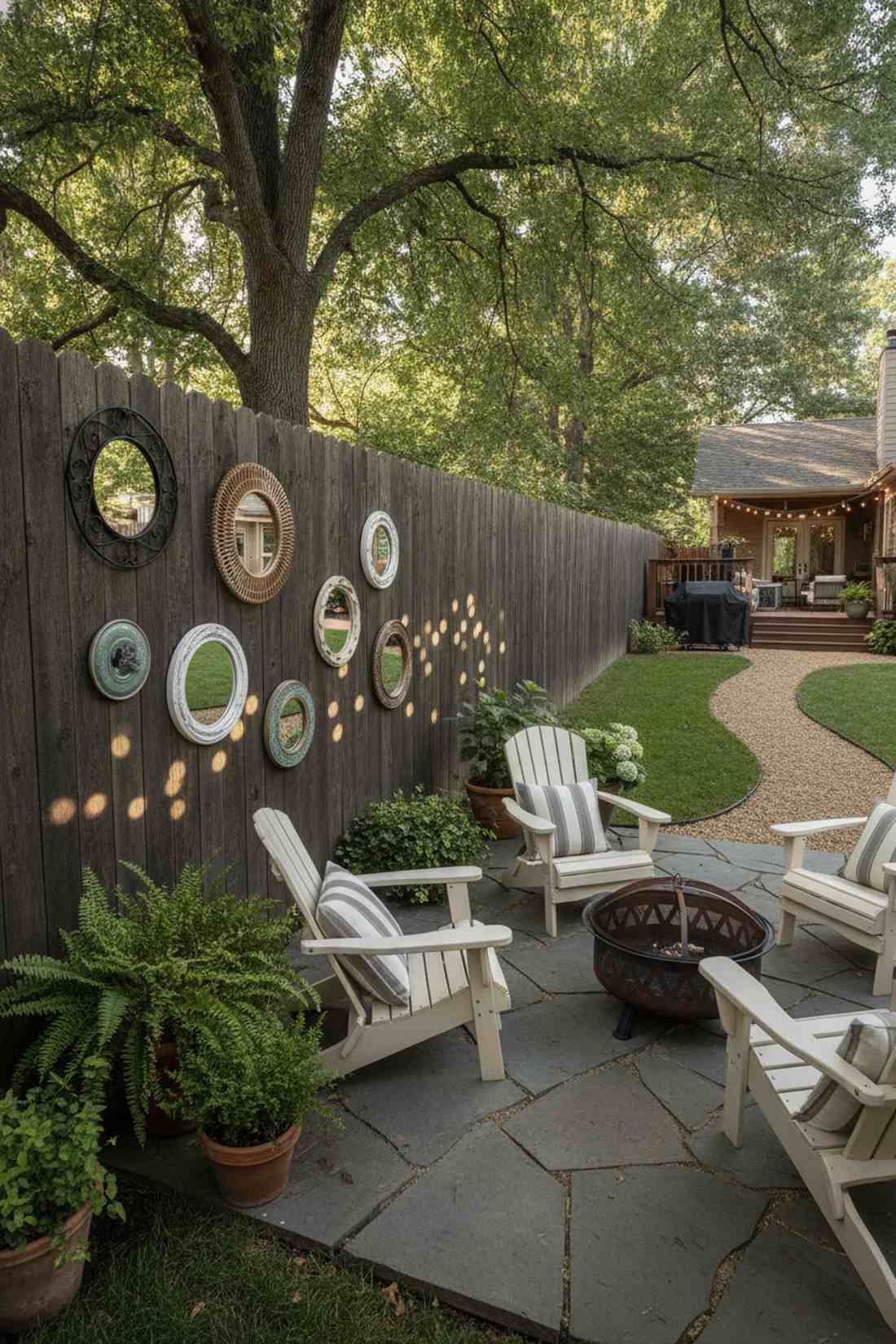 gallery wall of small round mirrors