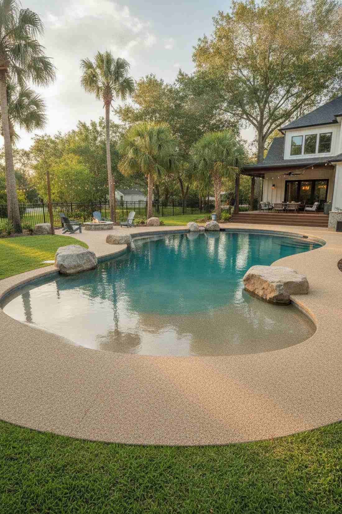 lagoon pool with beach entry patio