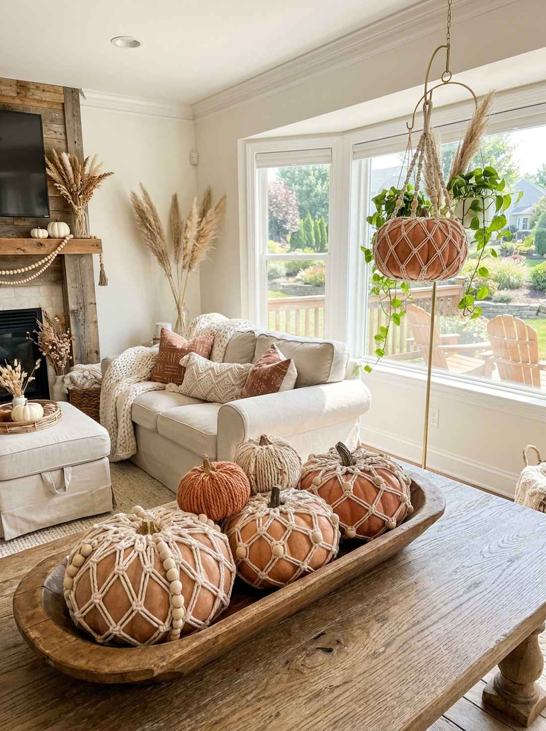 macrame wrapped pumpkins