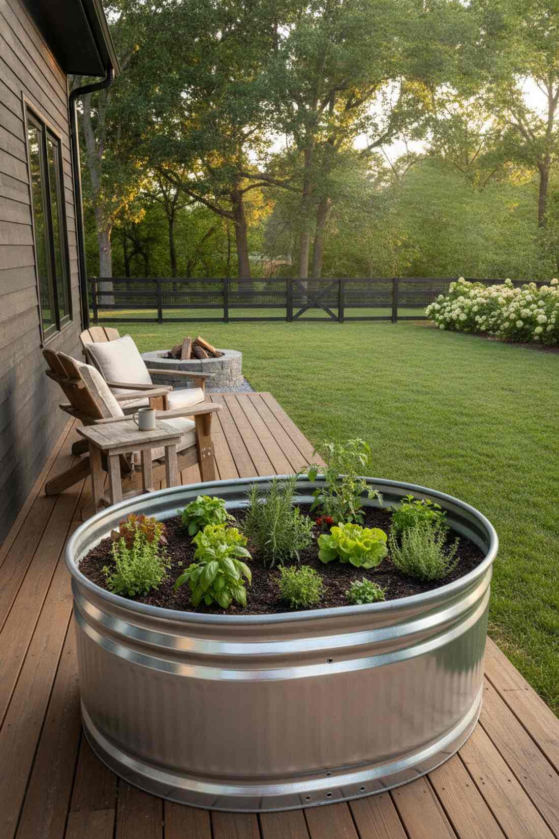 metal stock tank kitchen garden