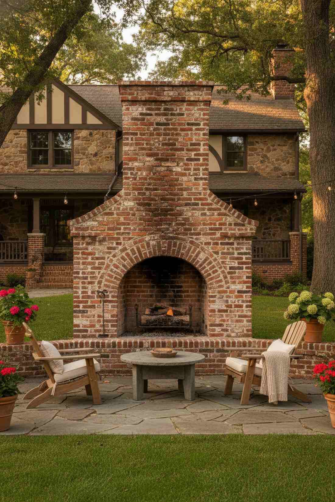 reclaimed brick fireplace with arched firebox