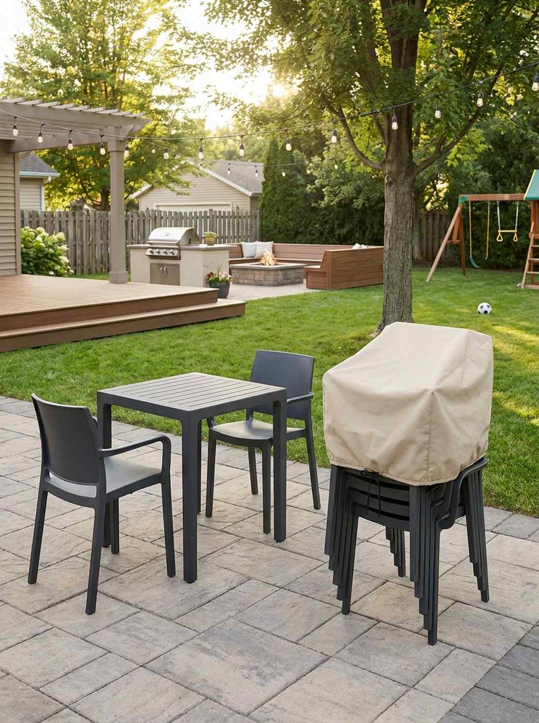 space saving stackable chairs with cafe table