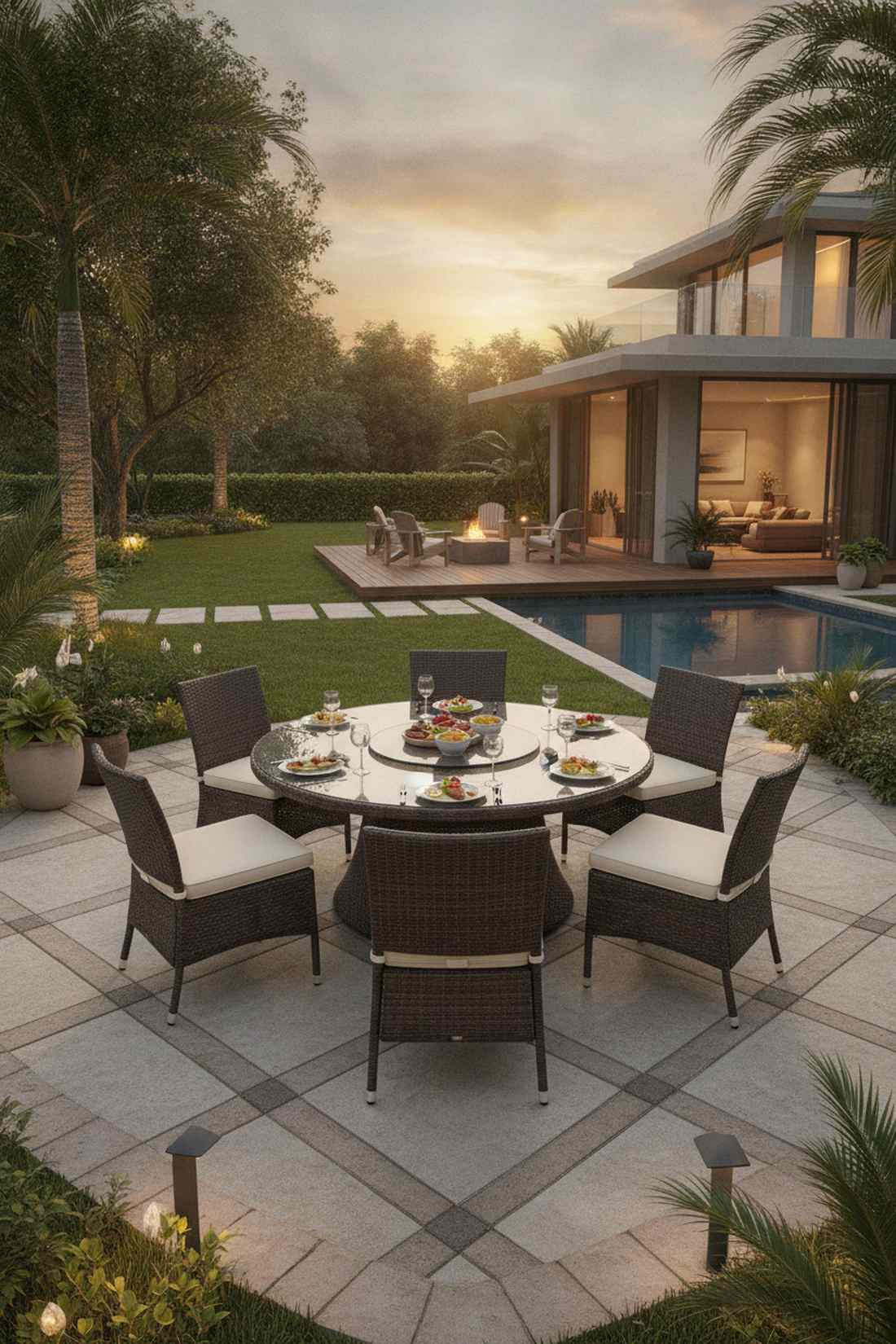 synthetic rattan round with lazy susan
