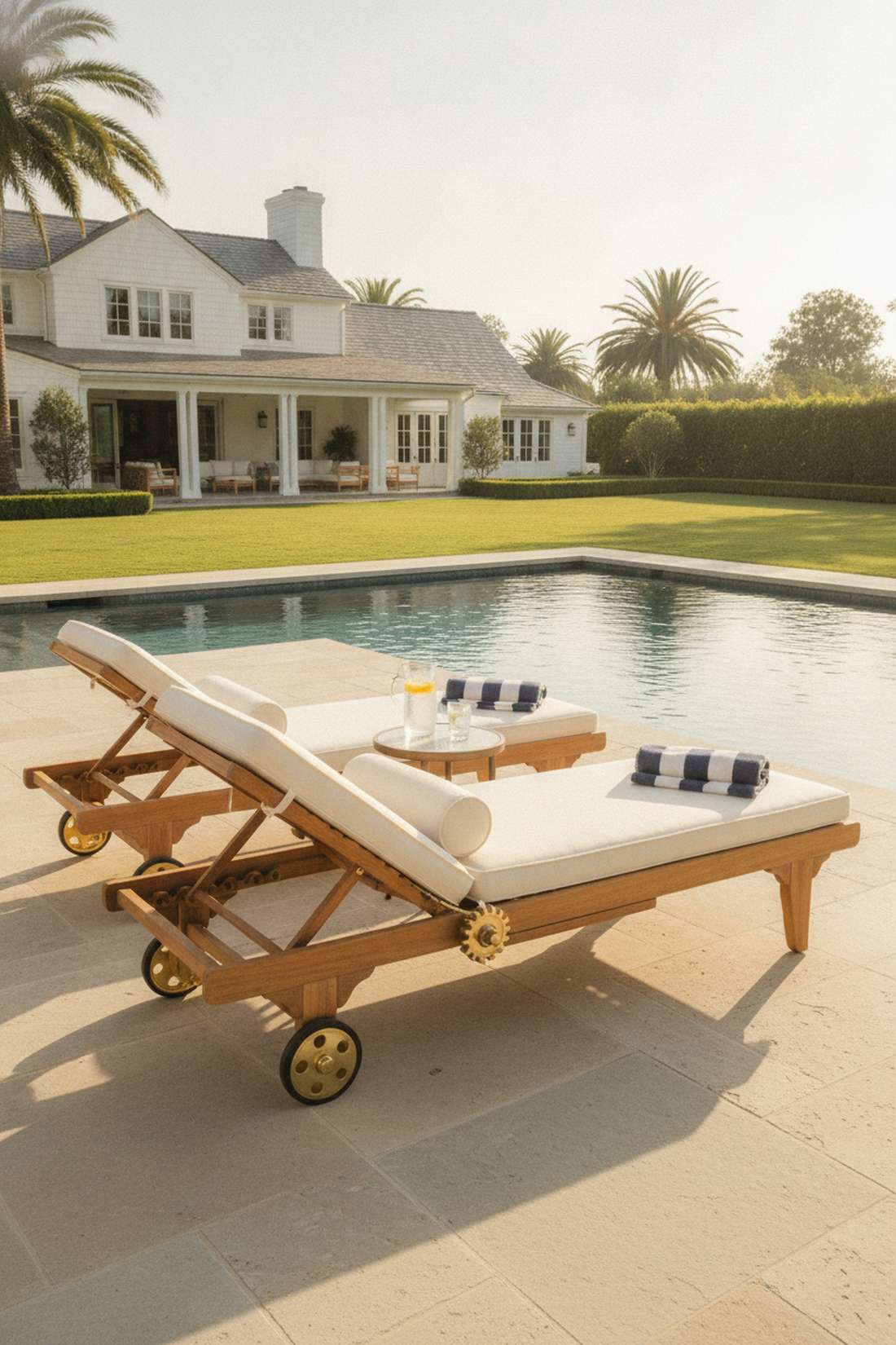 teak chaise lounges with wheels