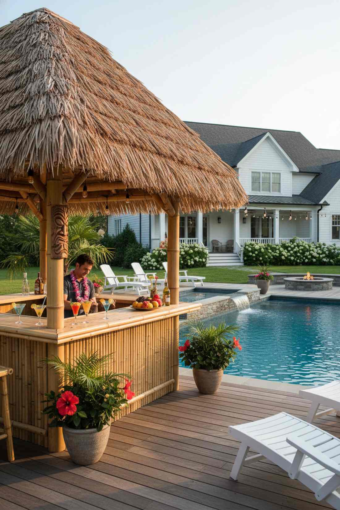 thatched roof tiki bar