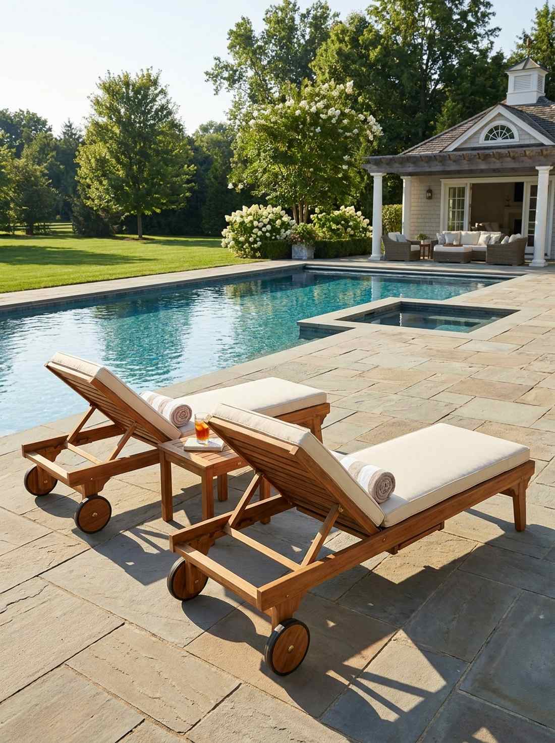 wooden sun lounger with wheels