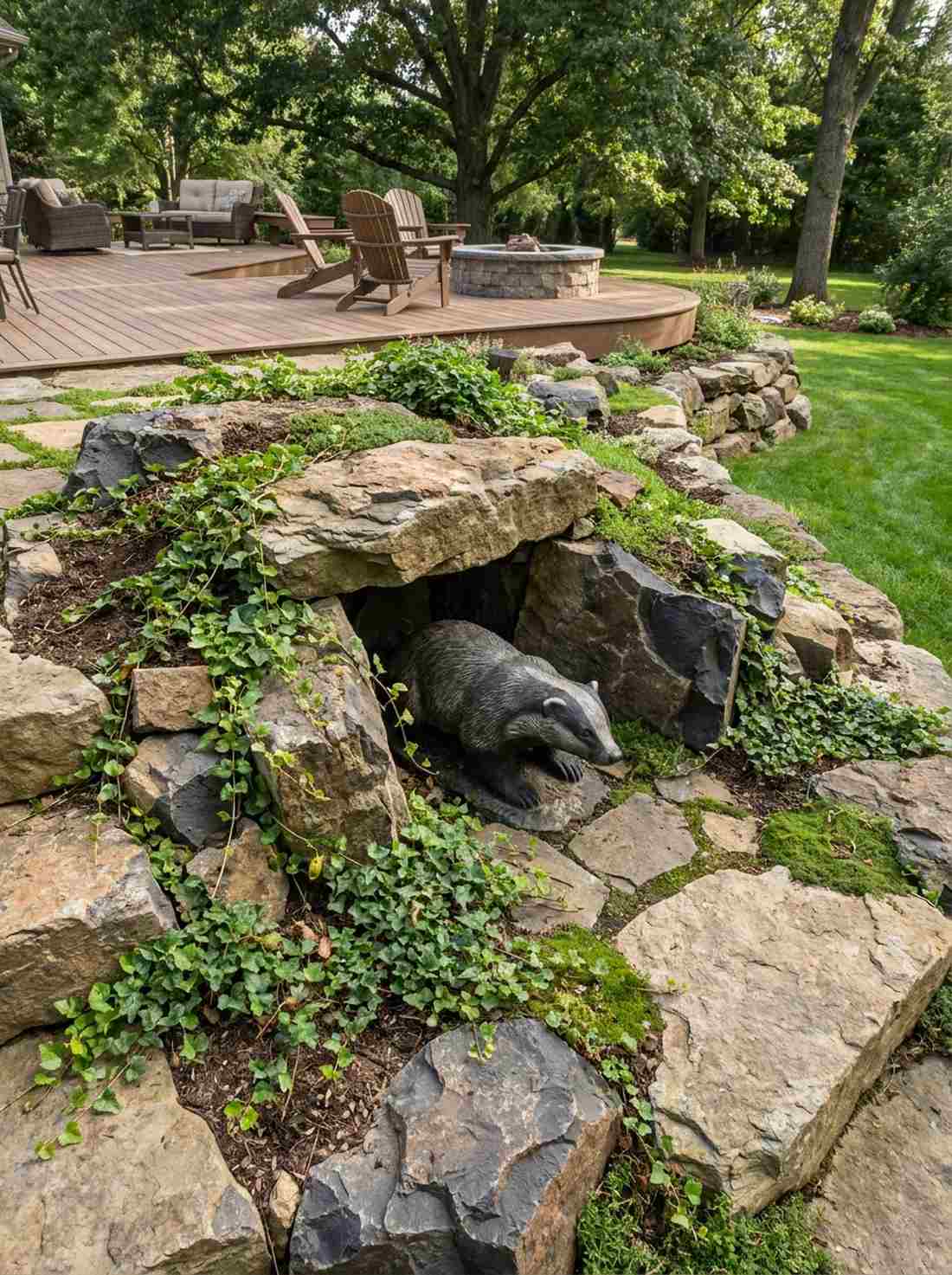 badger emerging from den