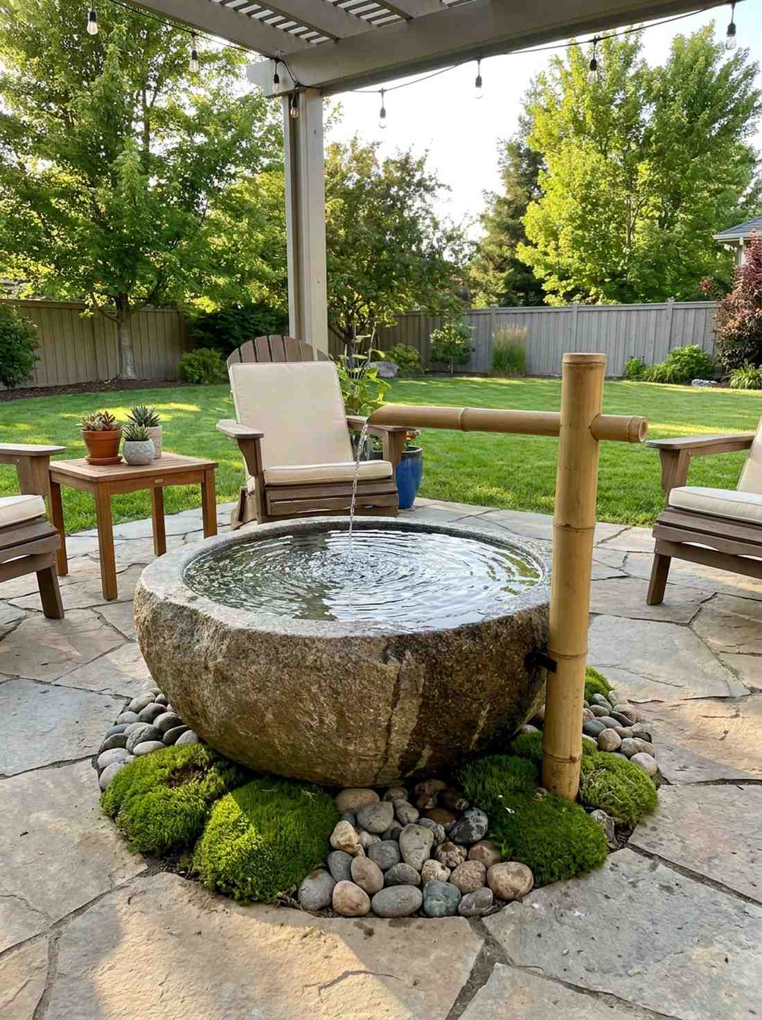 bamboo and stone hybrid fountain
