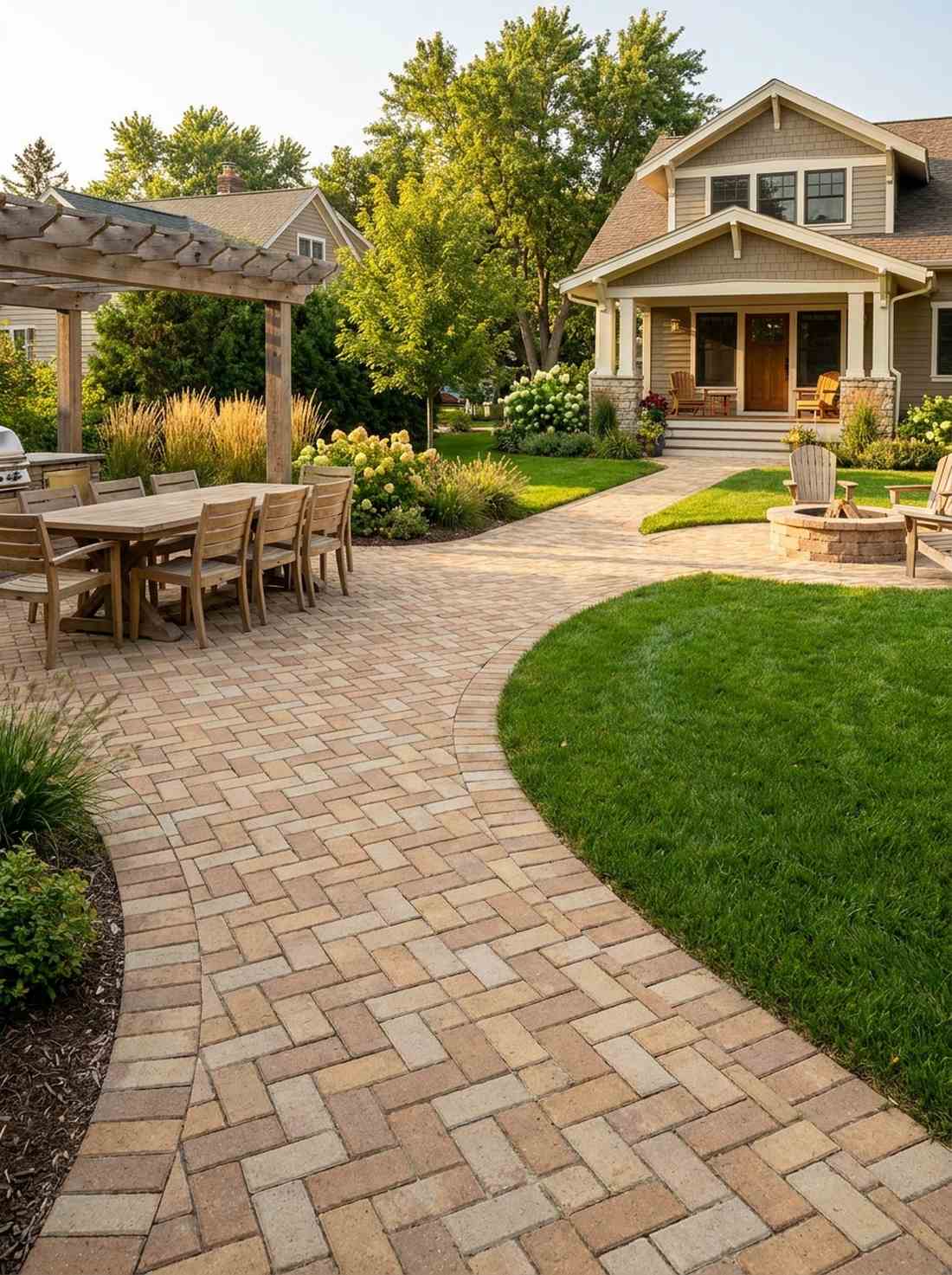 basket weave sandstone paving