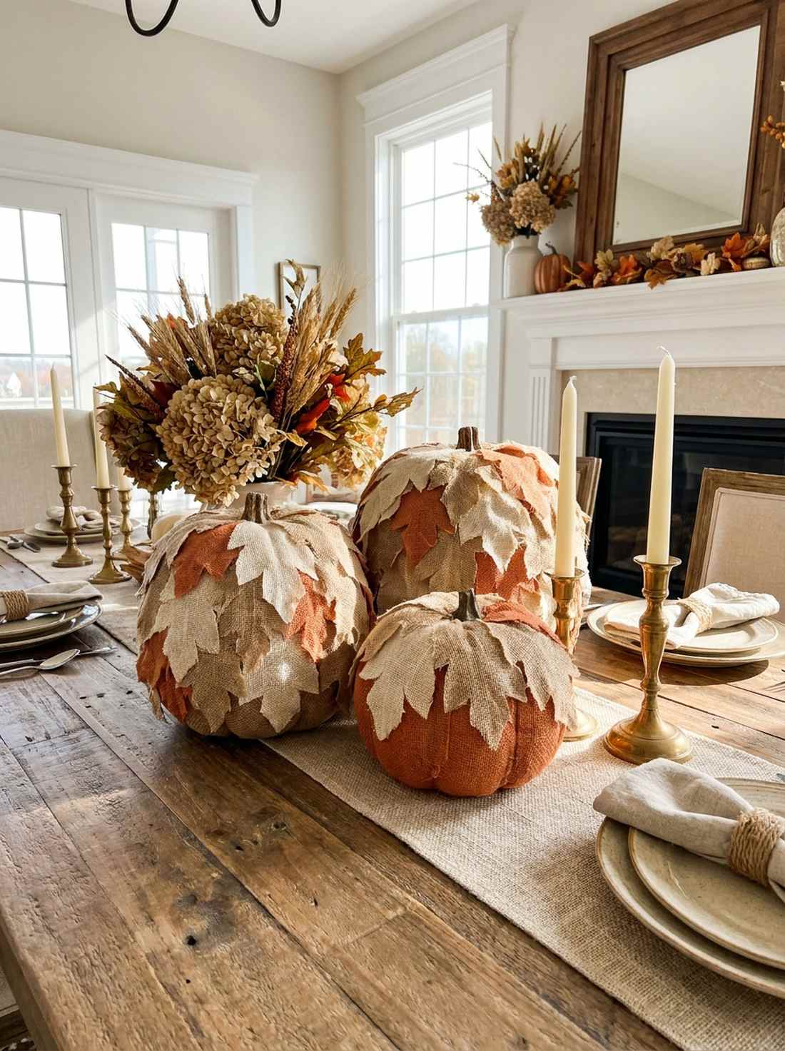 burlap leaf collage pumpkins