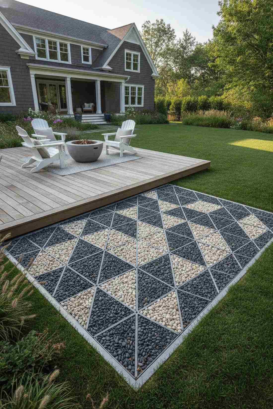 geometric grid pebble inlay