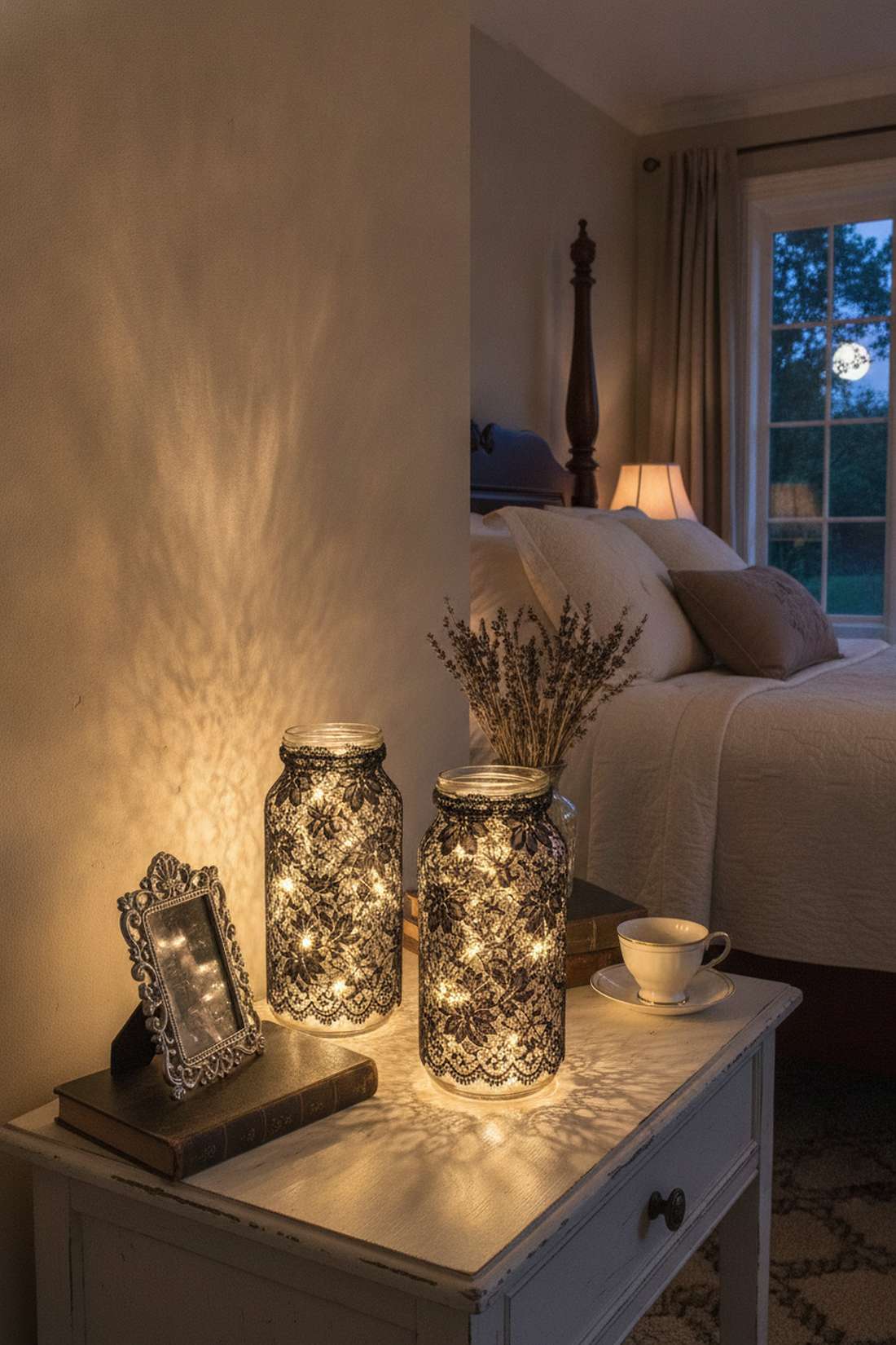 lace overlay romantic jars