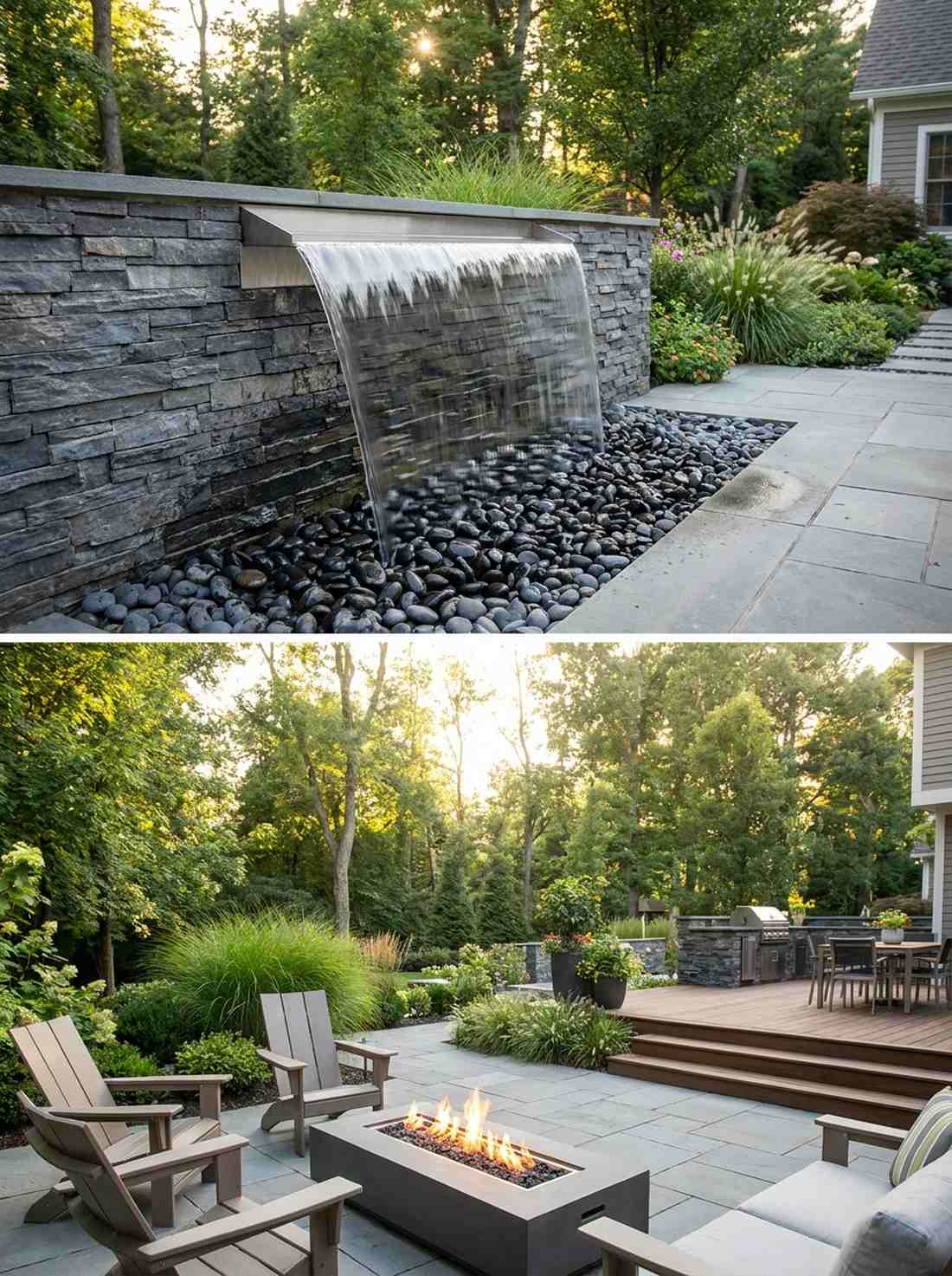 linear water blade over black pebbles