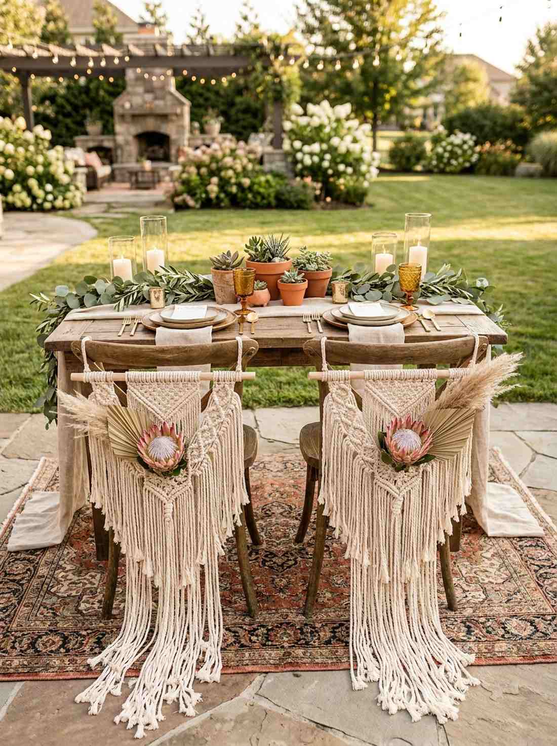 macrame chair backs for sweetheart table