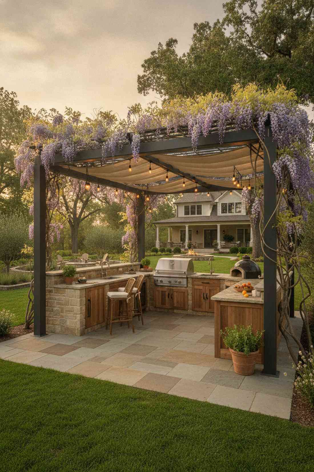 pergola covered l kitchen