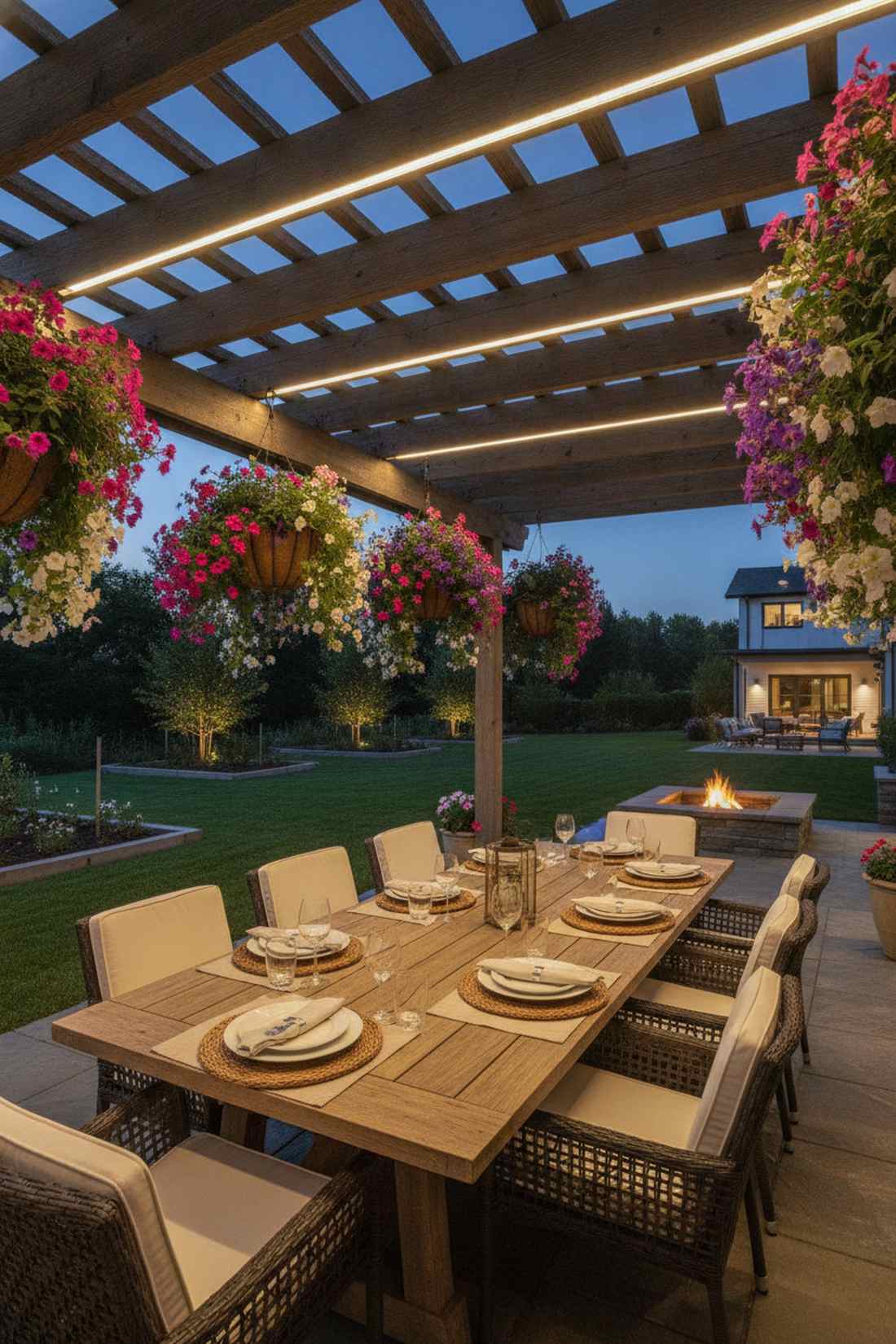 pergola strip lighting for hanging baskets