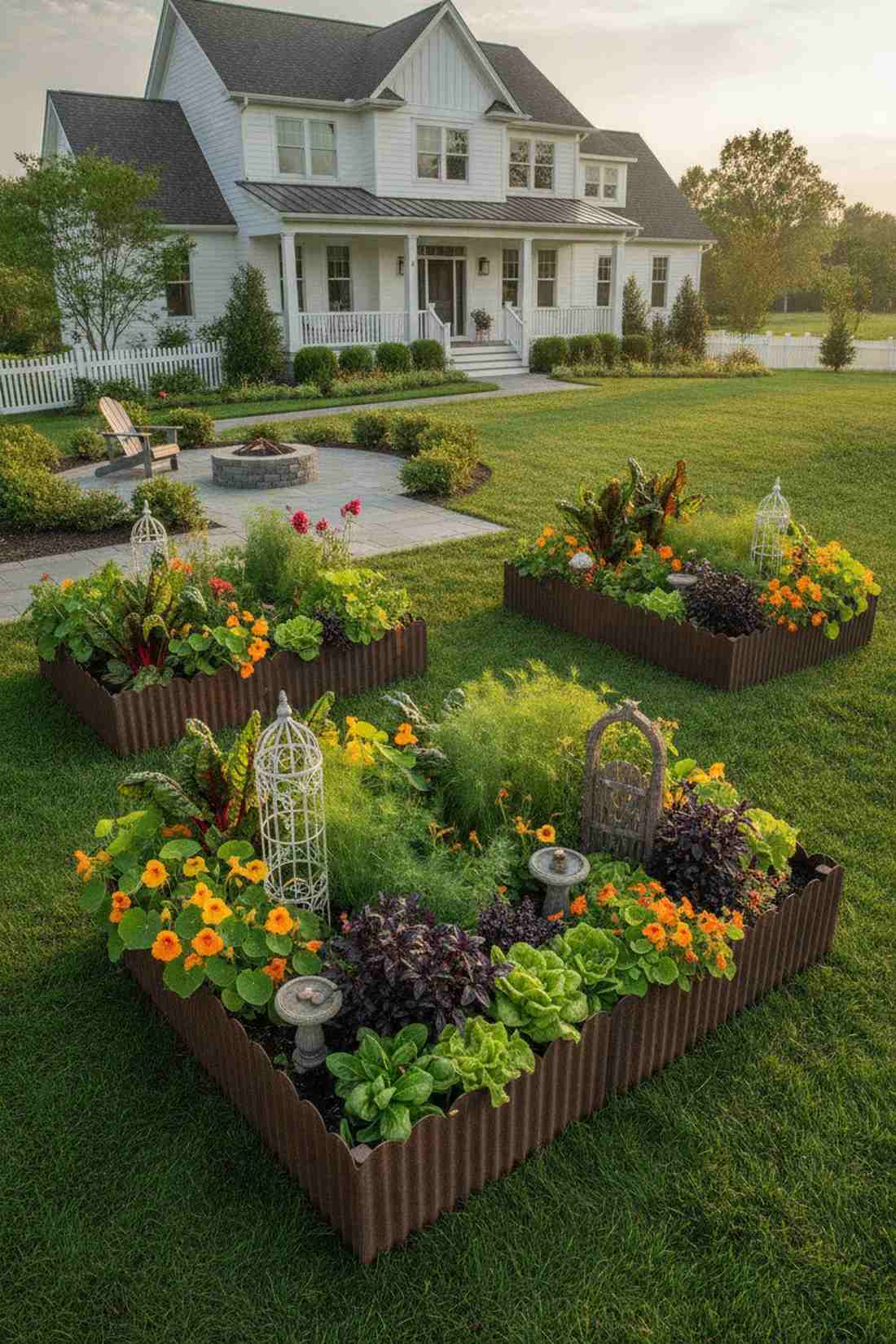 raised flower beds with vegetable integration