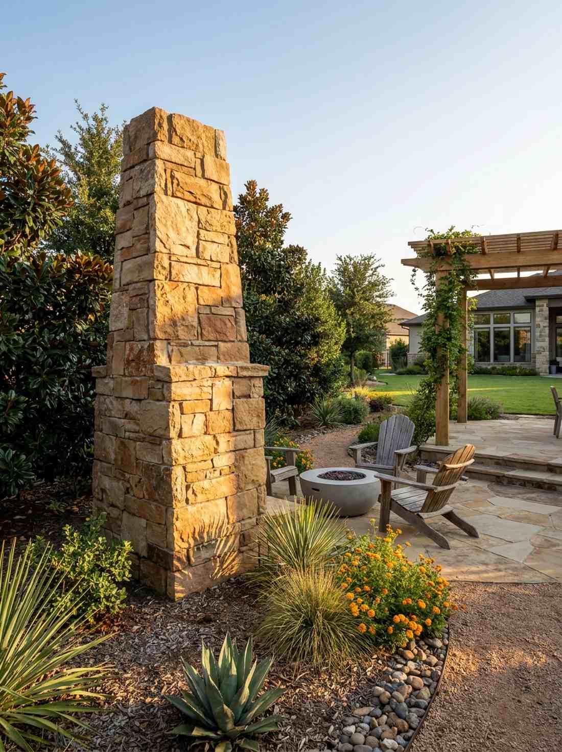 split face sandstone tower