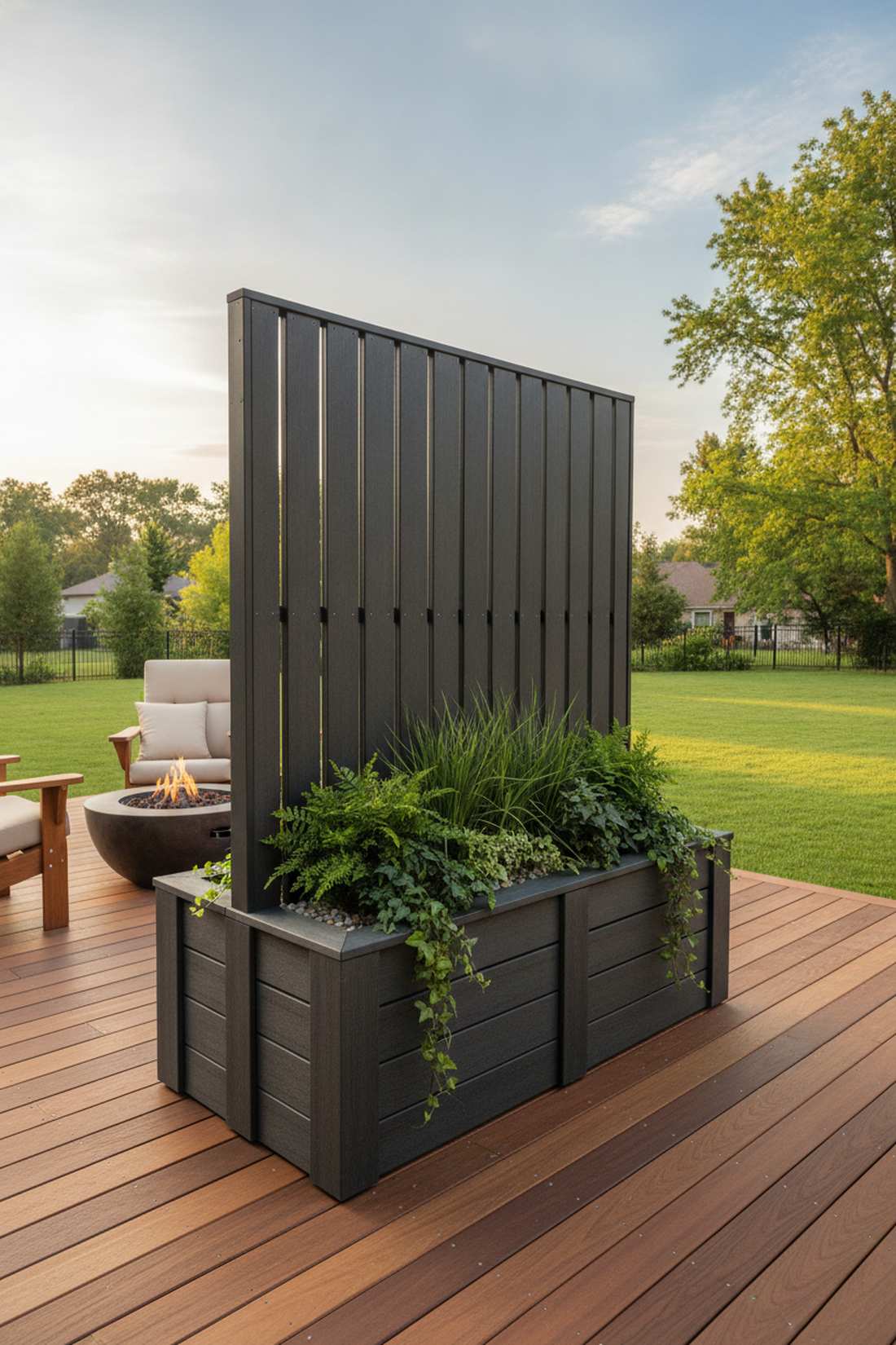 vertical slat screen with planter base