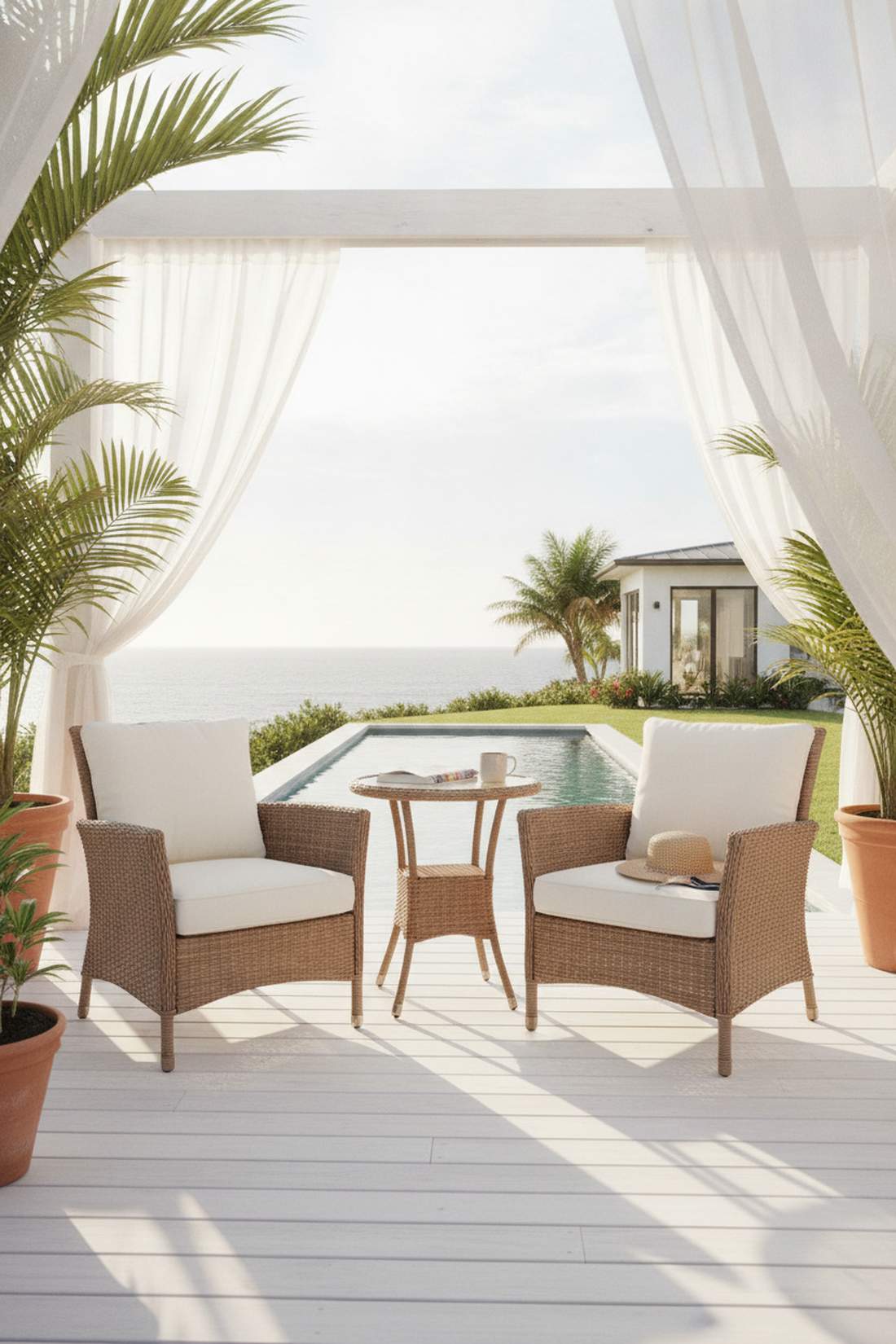 wicker bistro set with cushions