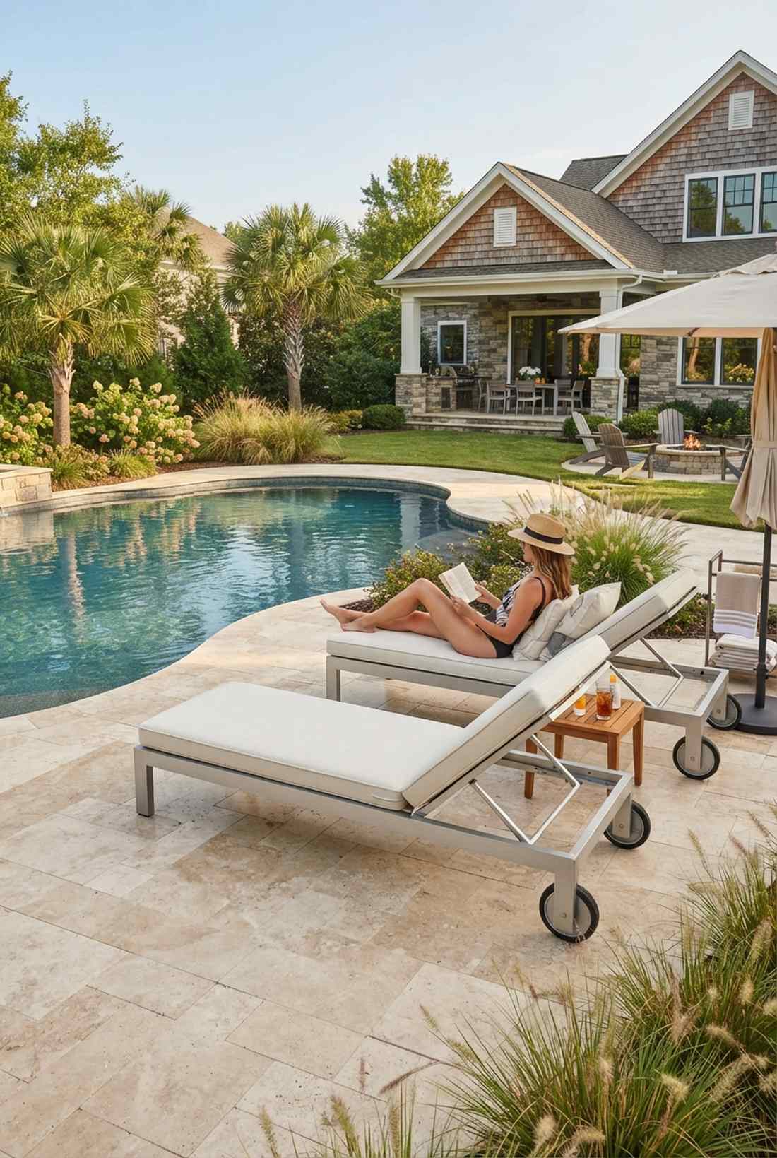 adjustable back chaise with wheels