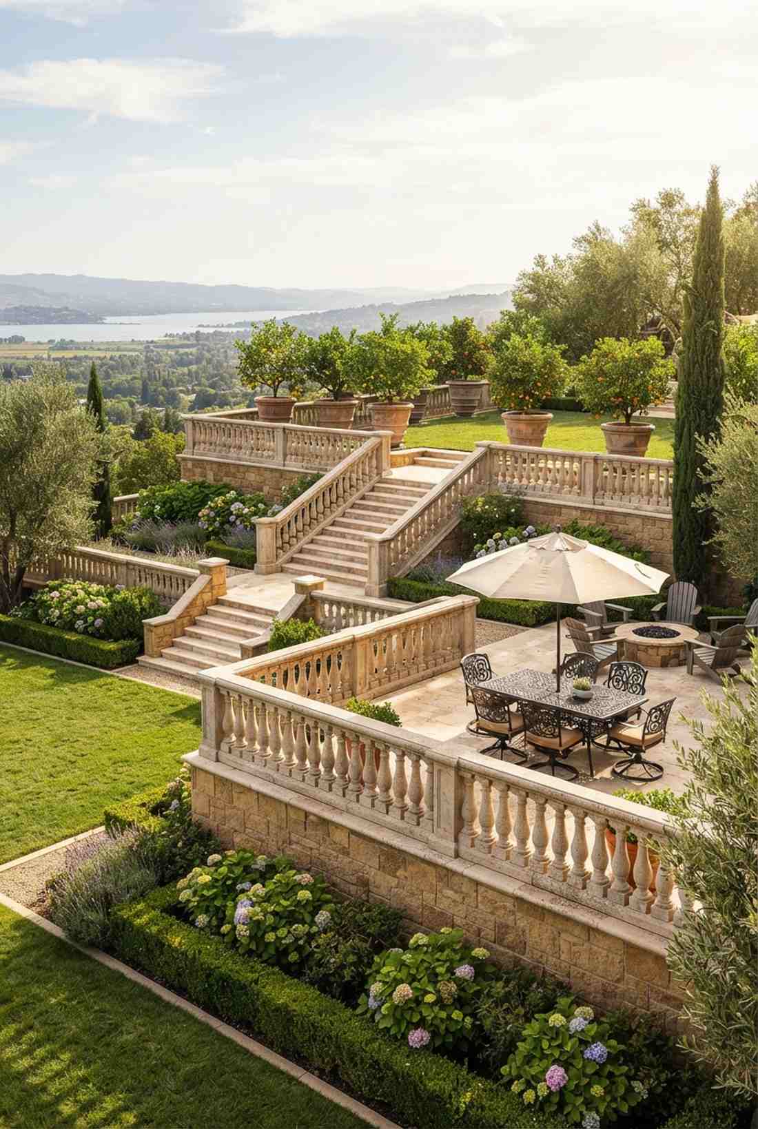 axial terraces with balustrades