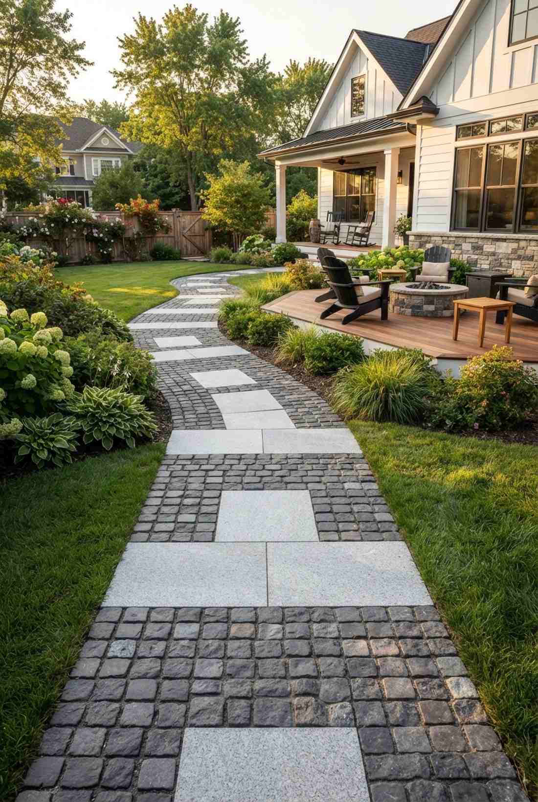 cobblestone and granite slab combination