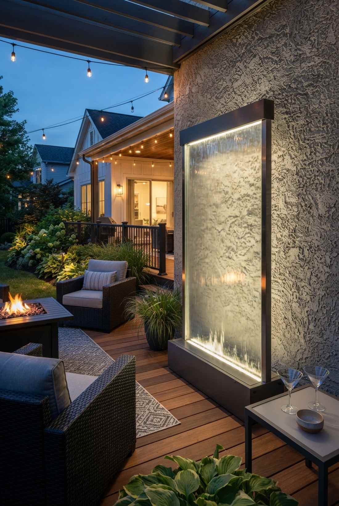 glass panel fountain with led backlighting
