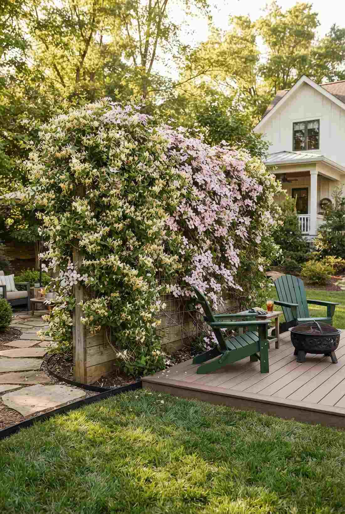 japanese honeysuckle and montana clematis vigorous coverage