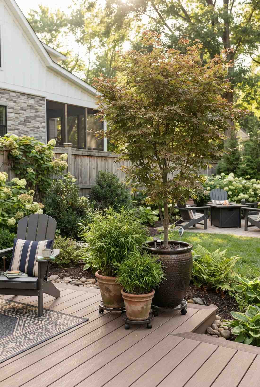 maple and bamboo layered planting