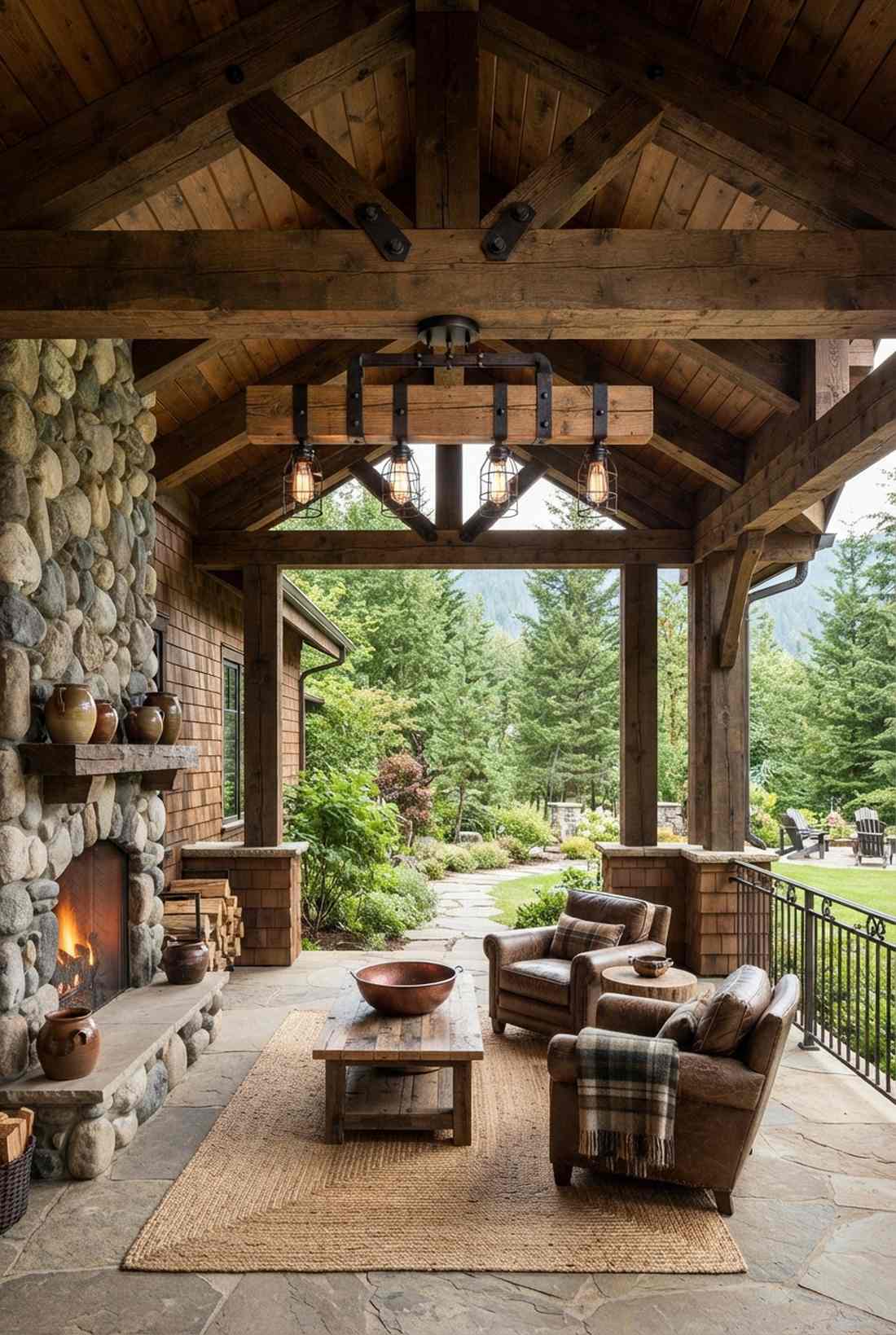 rustic wood beam semi flush