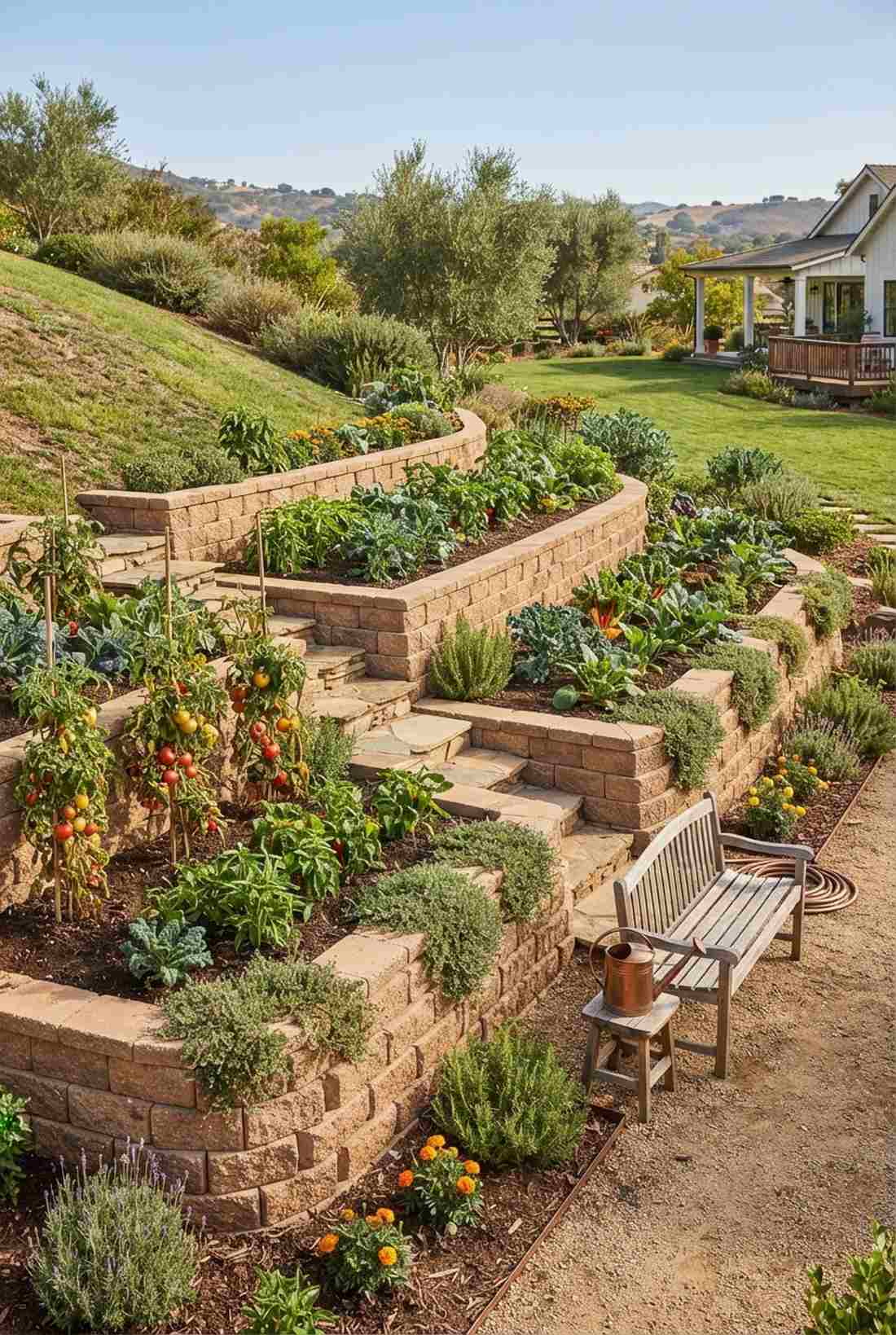 stepped hillside veggie terraces
