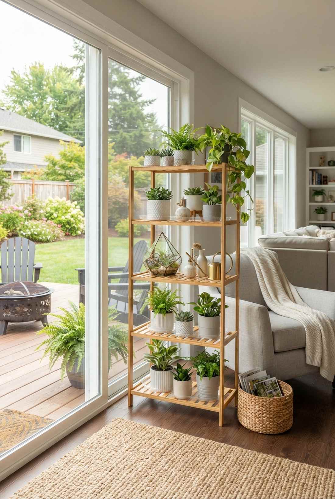 tiered bamboo shelving