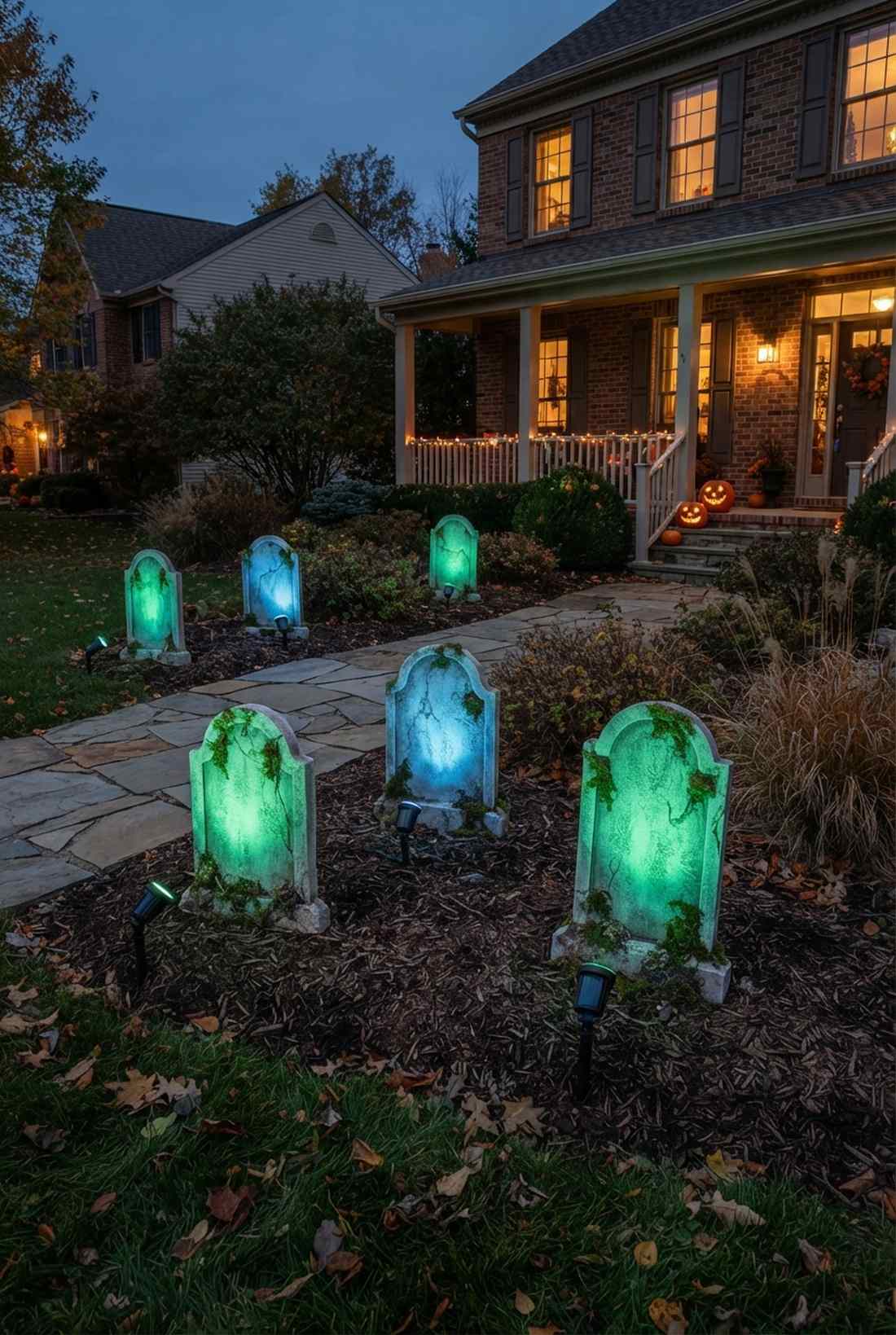 tombstone uplighting with colored spots