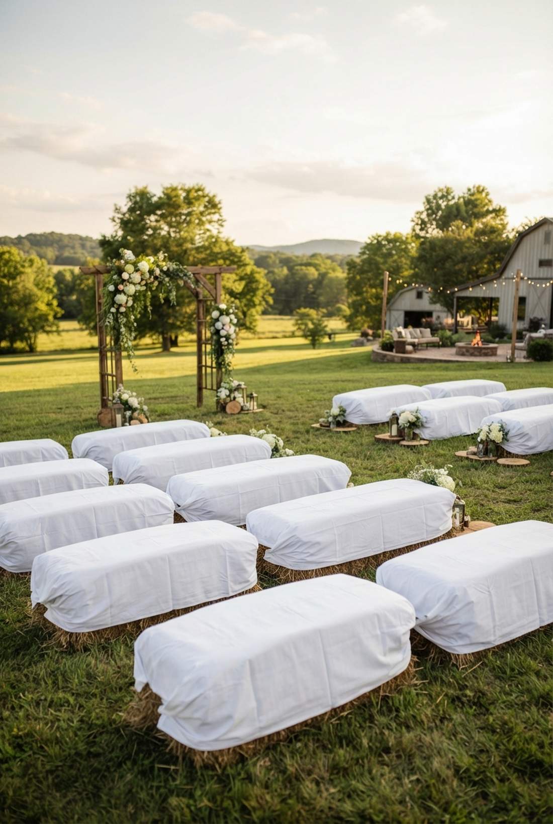 hay bales with white sheets