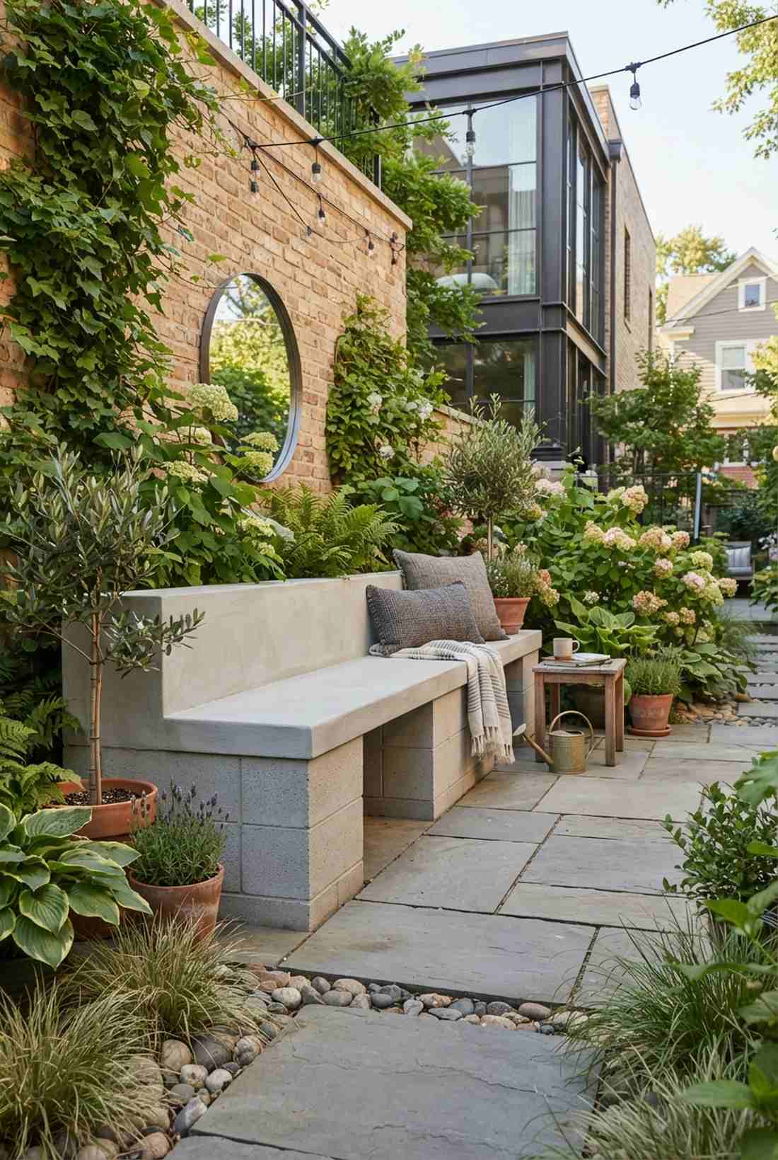 minimalist concrete block bench