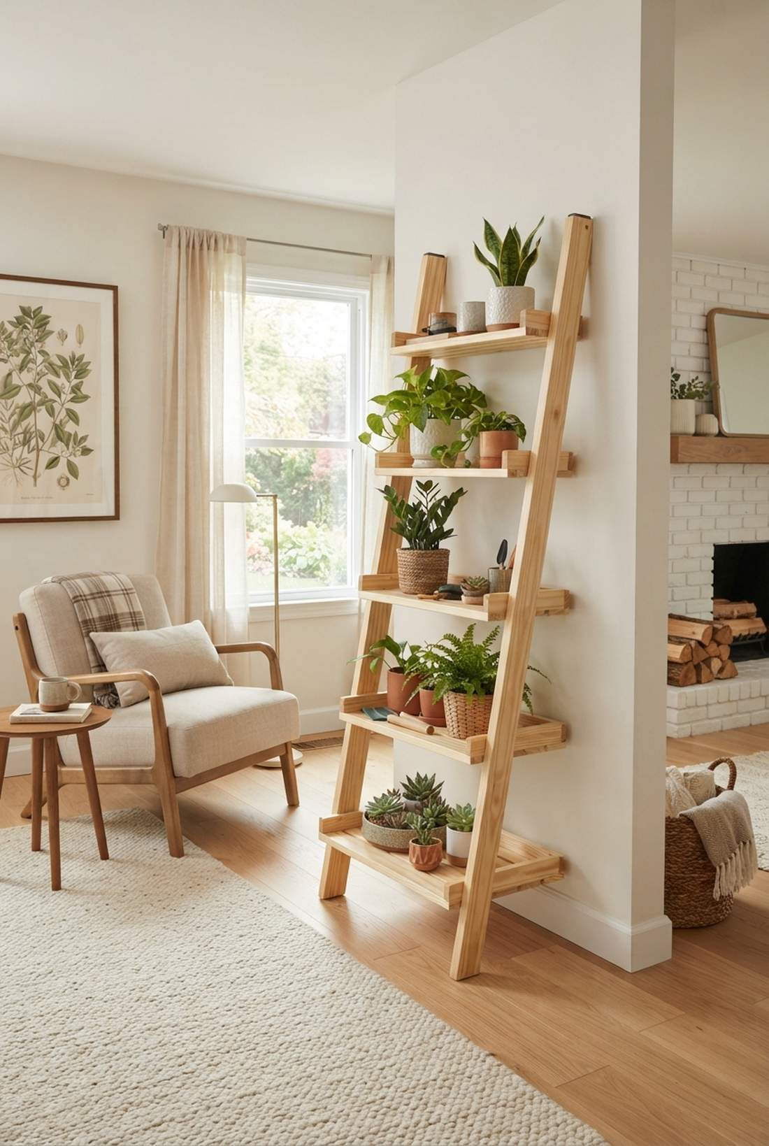 purpose built pine ladder shelf