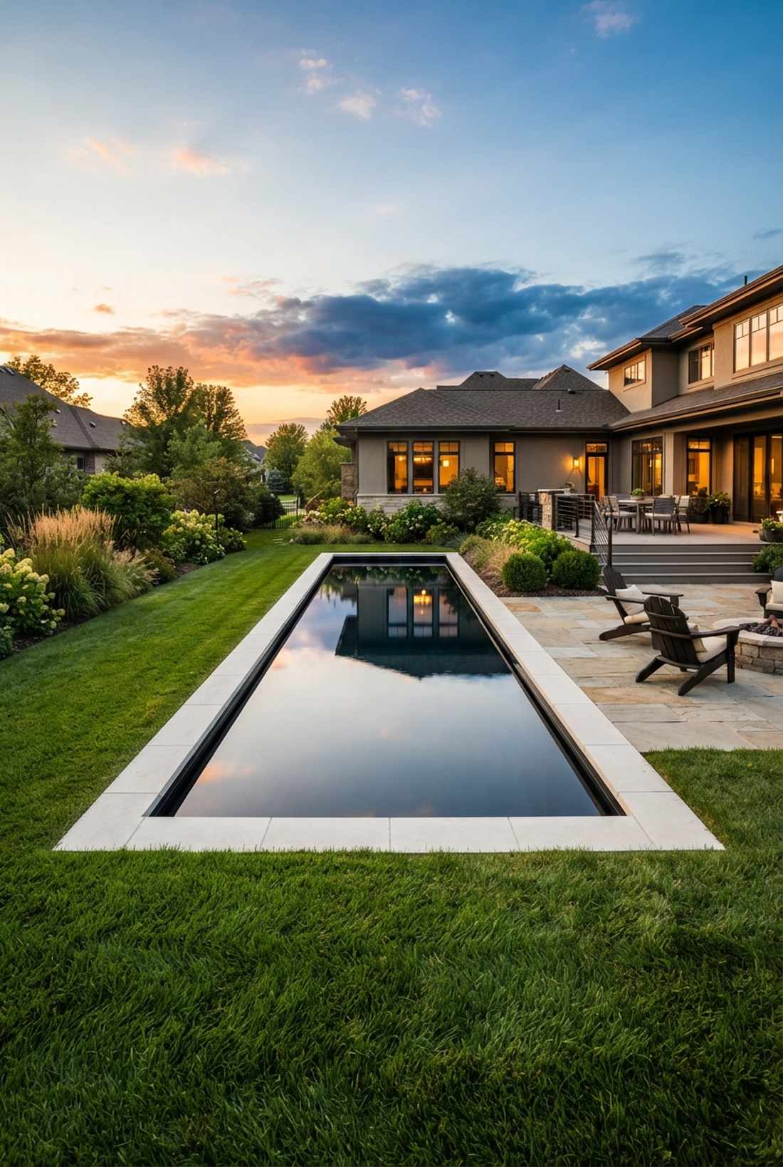 reflecting pool with stone coping