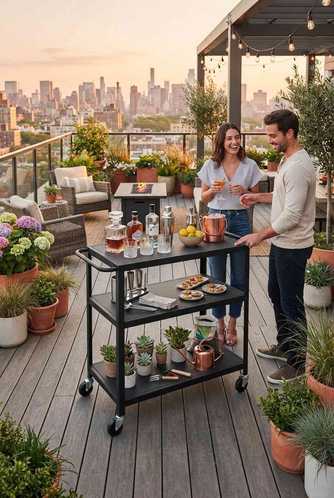 rolling bar cart station