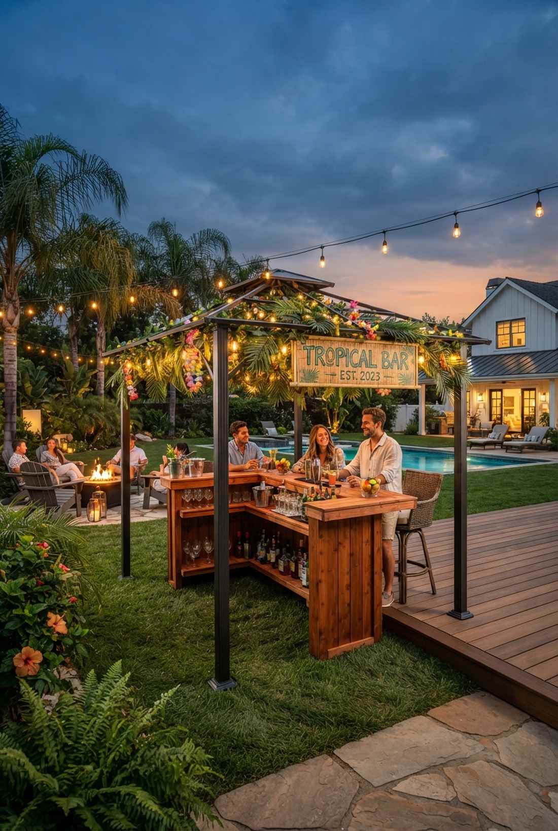 tropical gazebo bar setup