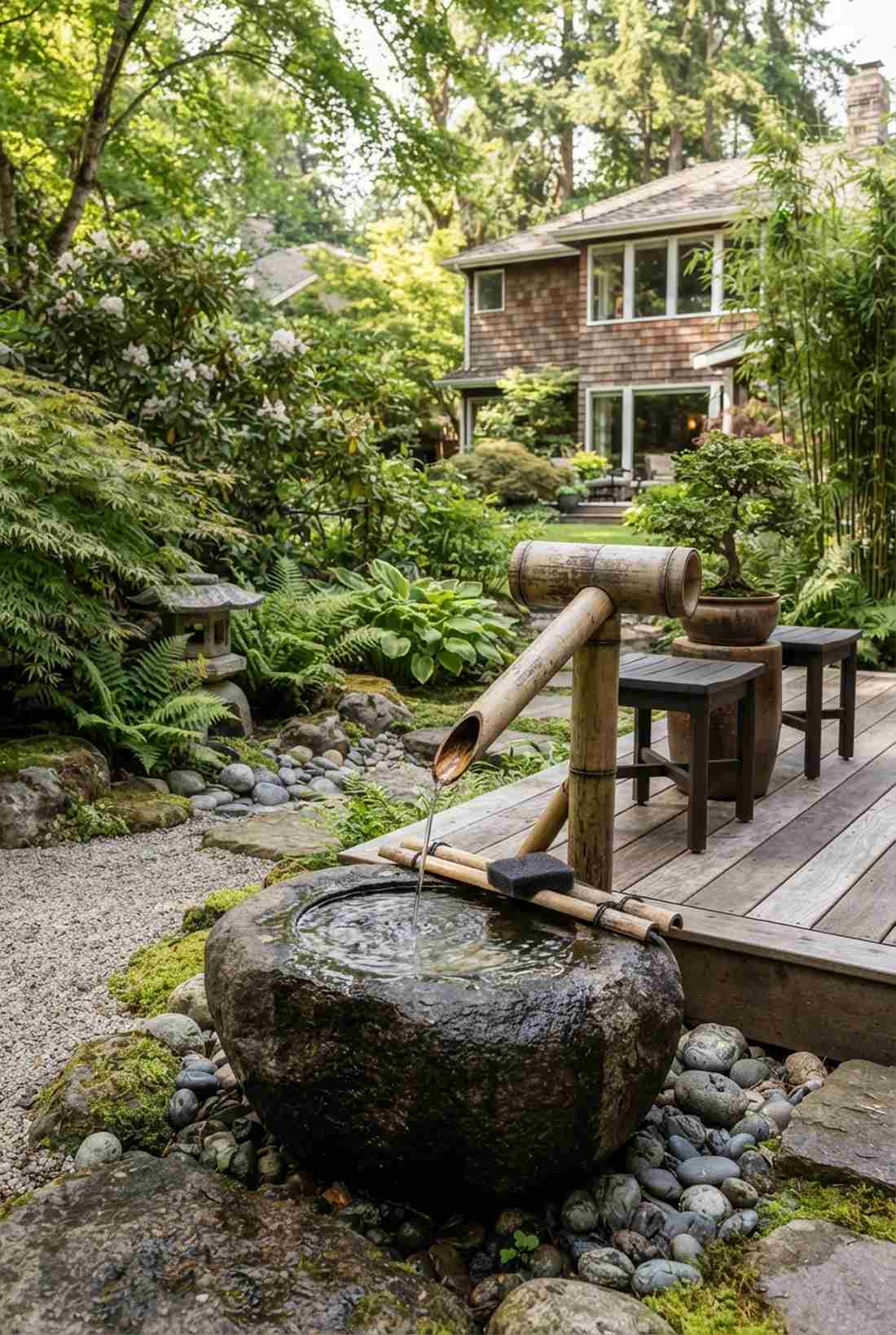 bamboo fountain tsukubai style