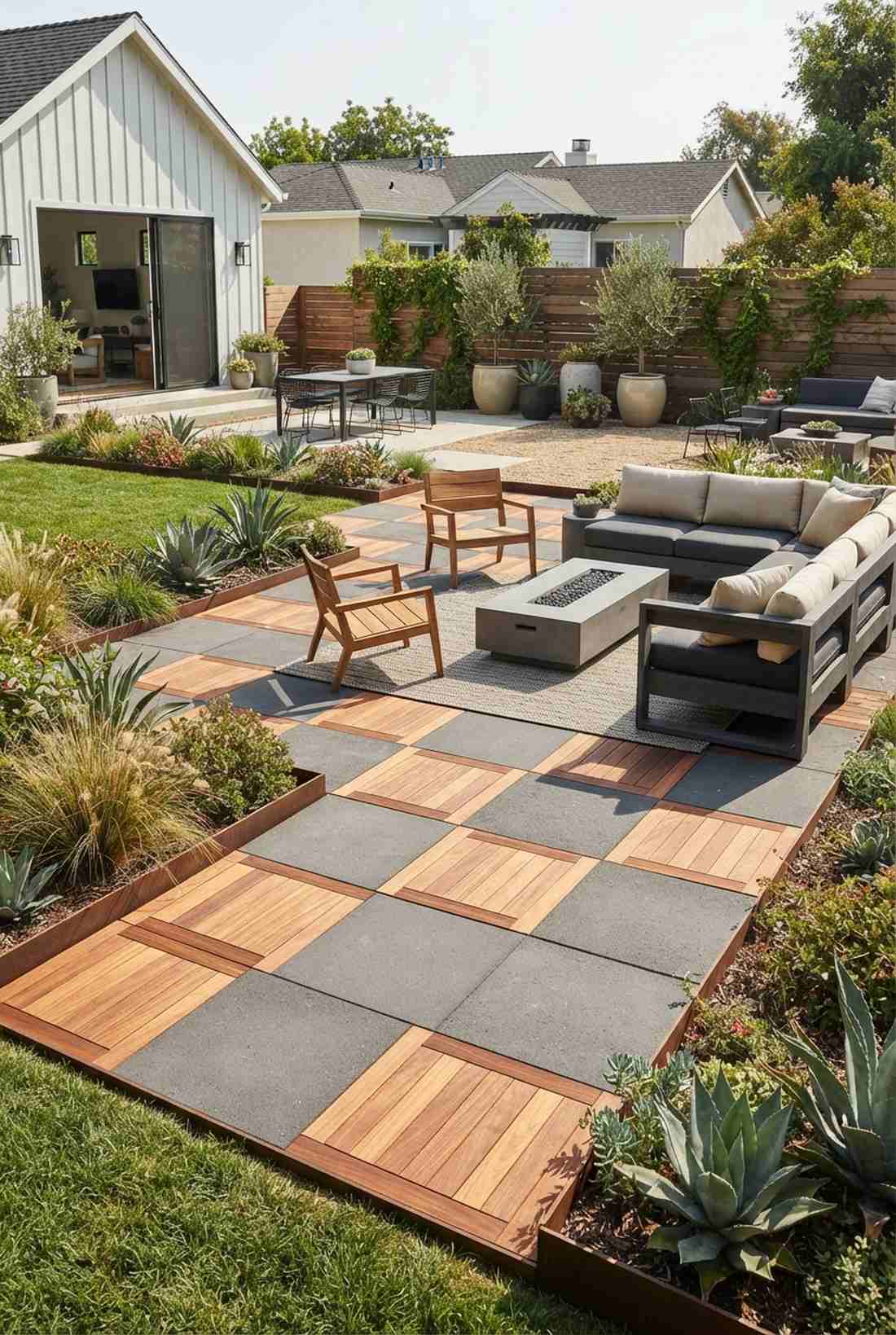 checkerboard pavers and decking