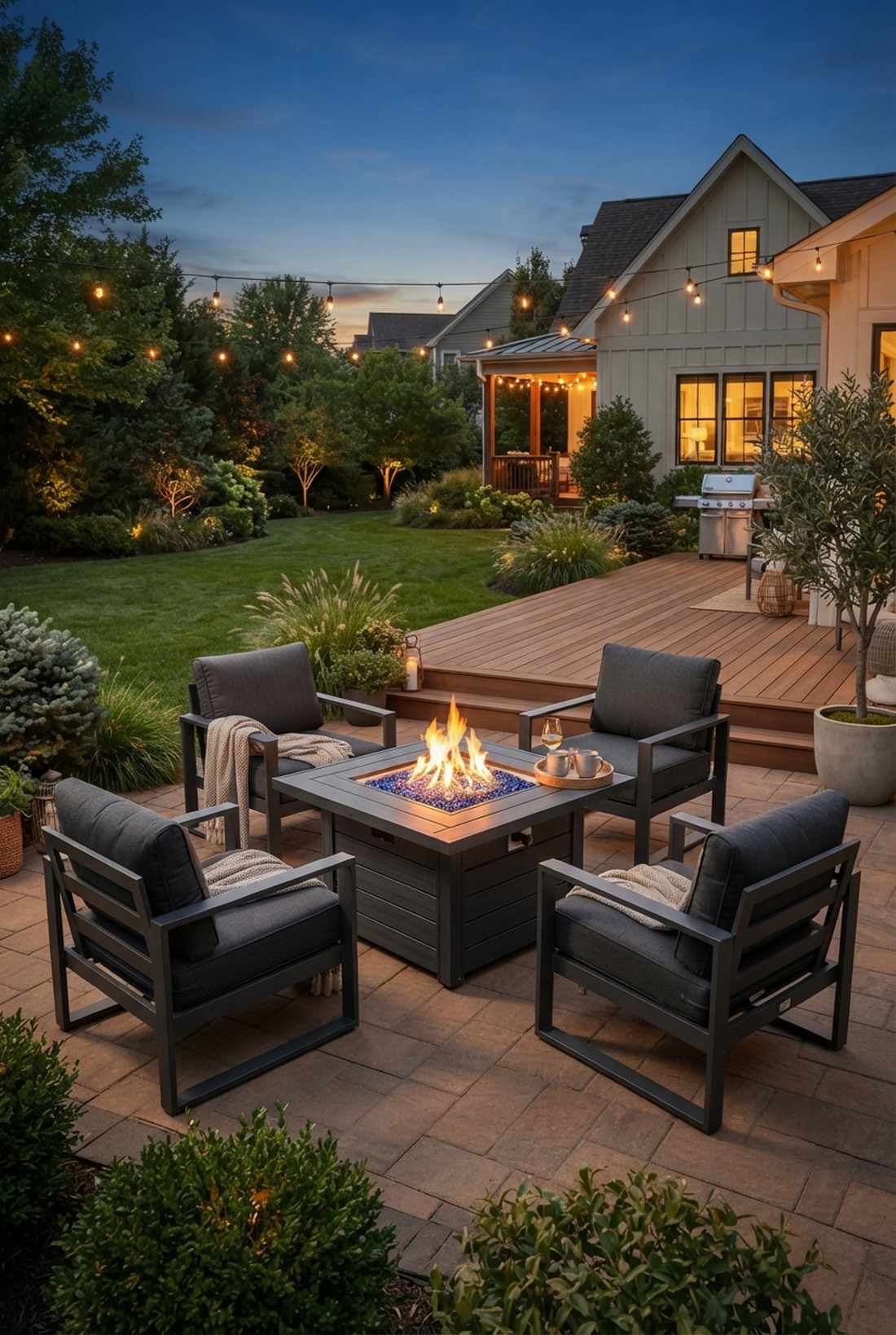 club chairs with propane fire table