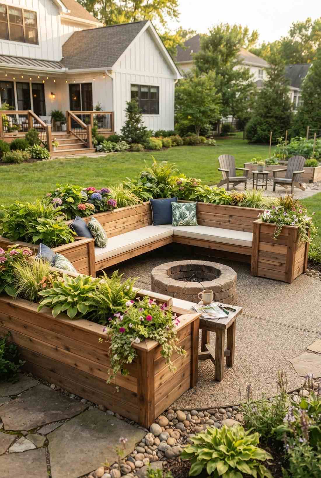 corner bench with integrated planters