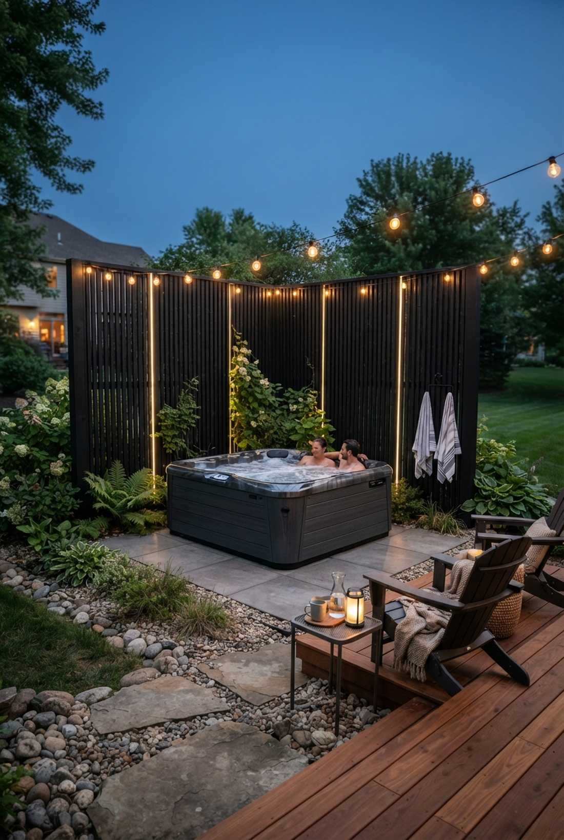 corner spa with privacy screening